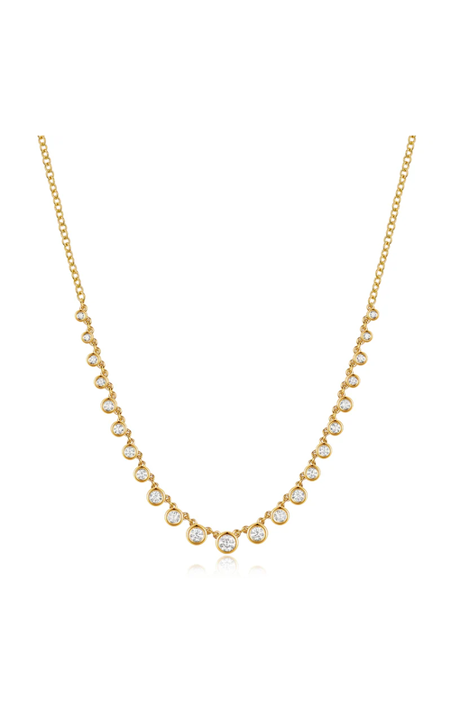 14KYW DIAMOND GRADUATED BEZEL NECKLACE, 23 DIAS= 0.60CTW, 15 CHAIN