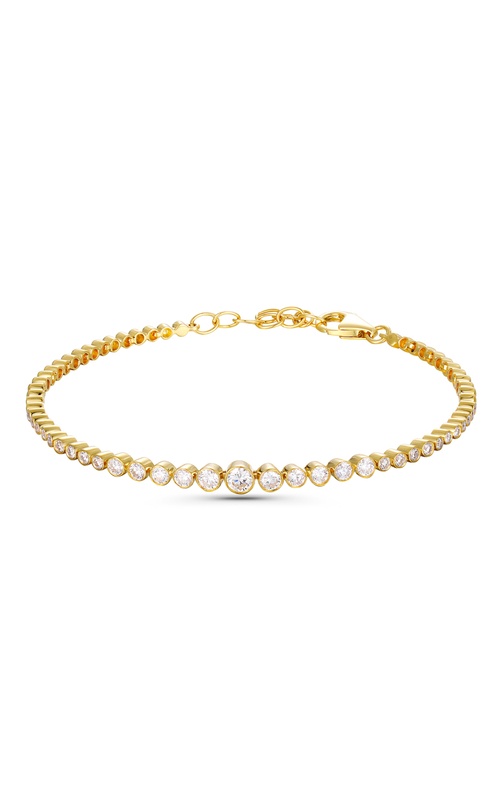 14KYG GRADUATED DIAMOND BEZEL SET TENNIS BRACELET AND GOLD CUBE BEADS SHAPED HALFWAY EACH ,33DIAS= .