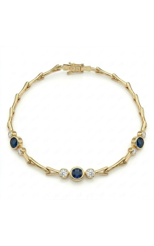 14KY SAPPHIRE AND DIAMOND CHAIN BRACELET, 3 SAPPHIRE RDS = 1.20CTW, 6 FC DIAS = 0.12CTW