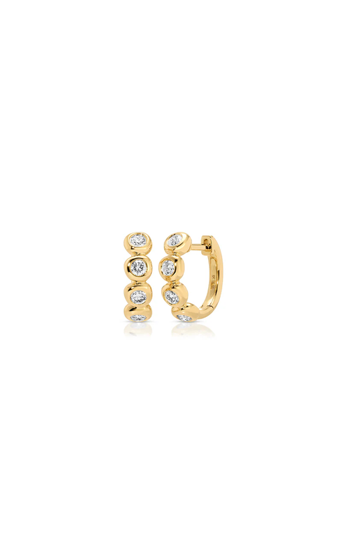 14KY DIAMOND PILLOW HUGGIE EARRINGS, 8 RDD=0.33CTW, 12MM X 4MM, HINGE BACKINGS