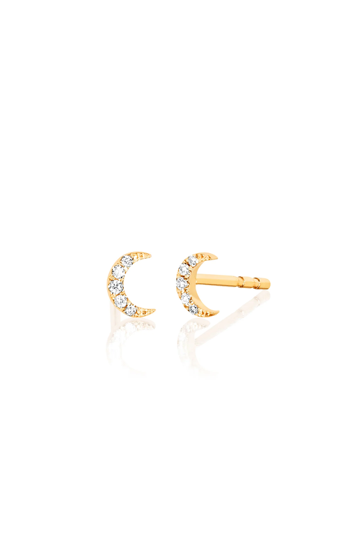 14KY BABY DIAMOND MOON STUD EARRINGS, 10 RDD= 0.03CTW