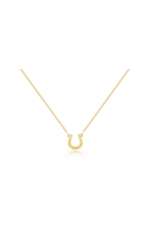 14KY LUCKY HORSESHOE NECKLACE, 2DIAS=0.02CTW, 16-17-18 JUMP RING POSITIONS,PUSH BUTTON CLASP