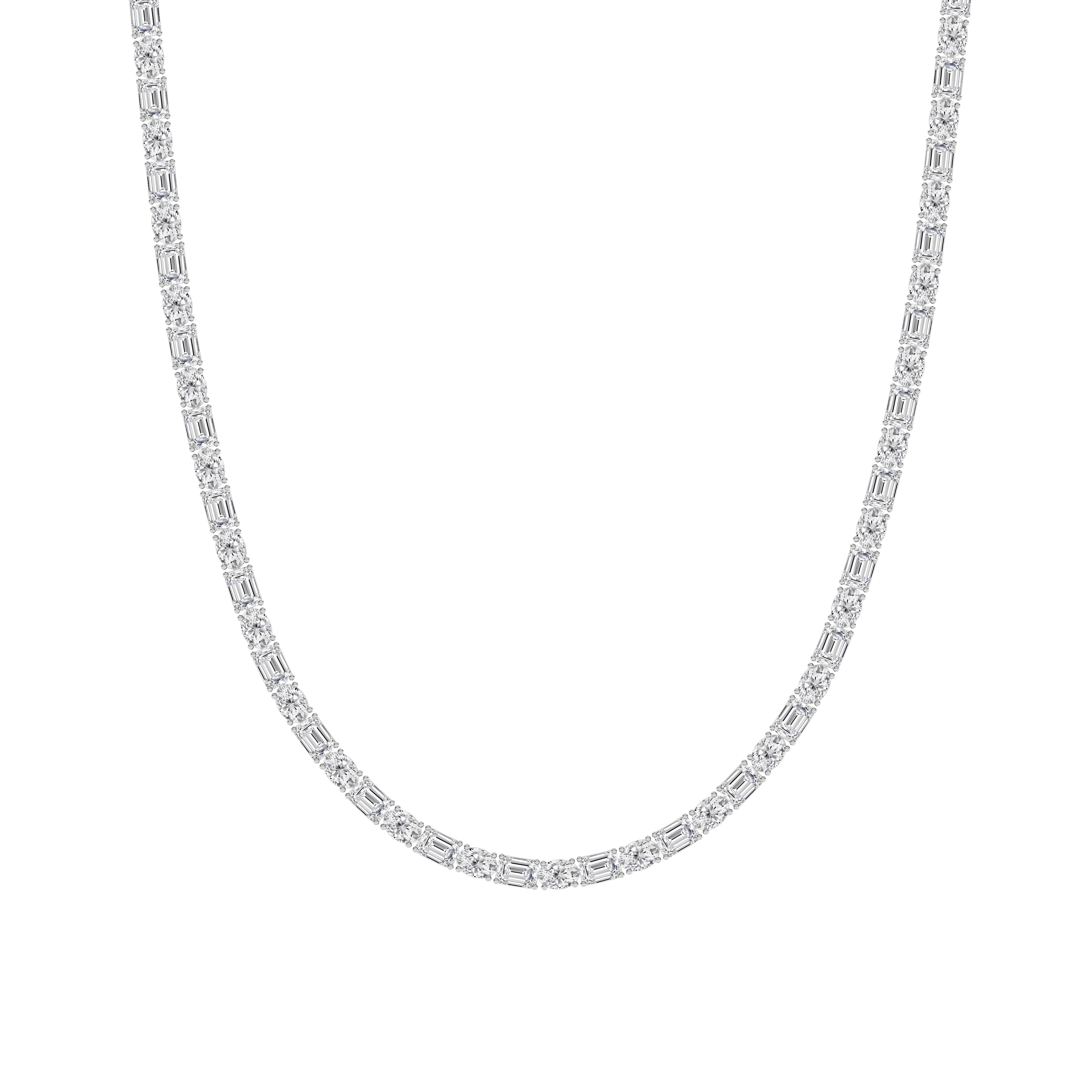 25.00 CT Emerald Diamond Necklace in 14K White Gold