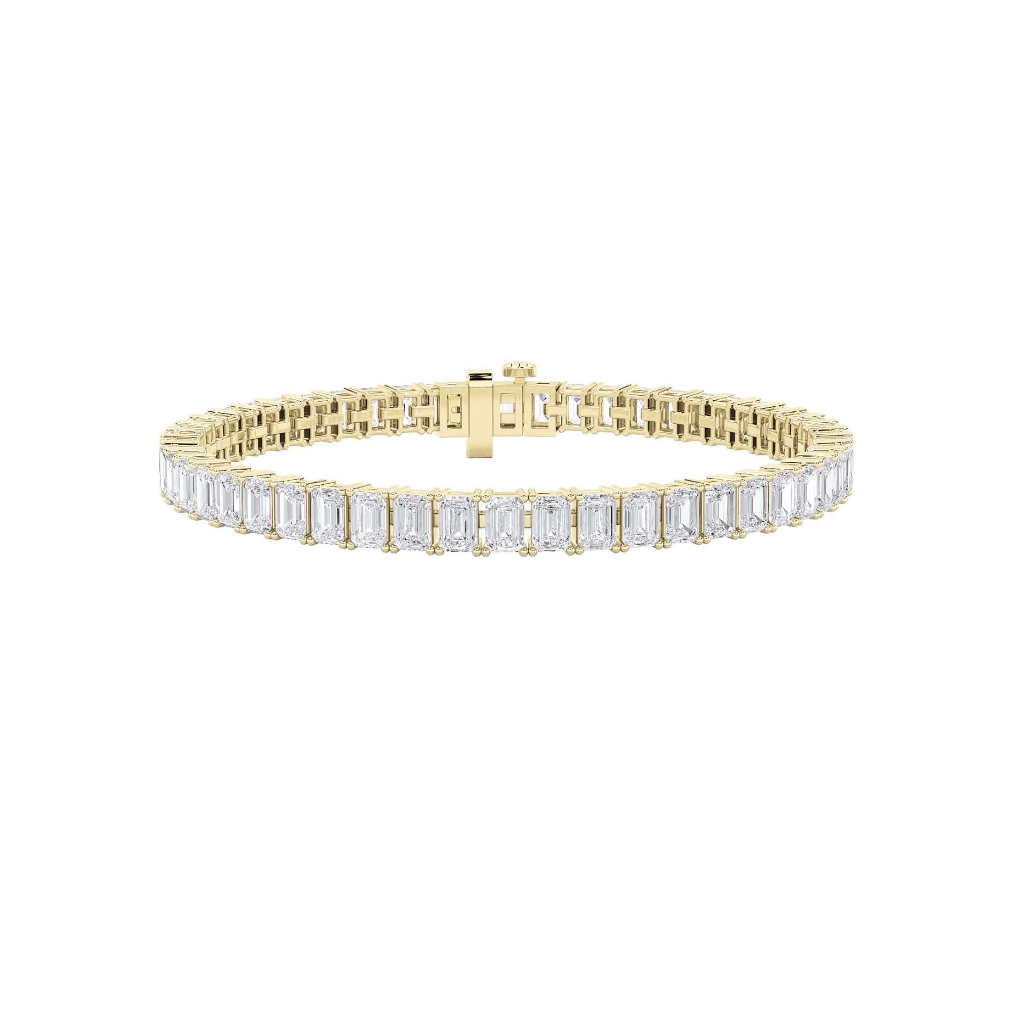 10Cttw Emerald Shaped Lab Grown Diamond (F/VS) East West Line Bracelet in 14K Gold