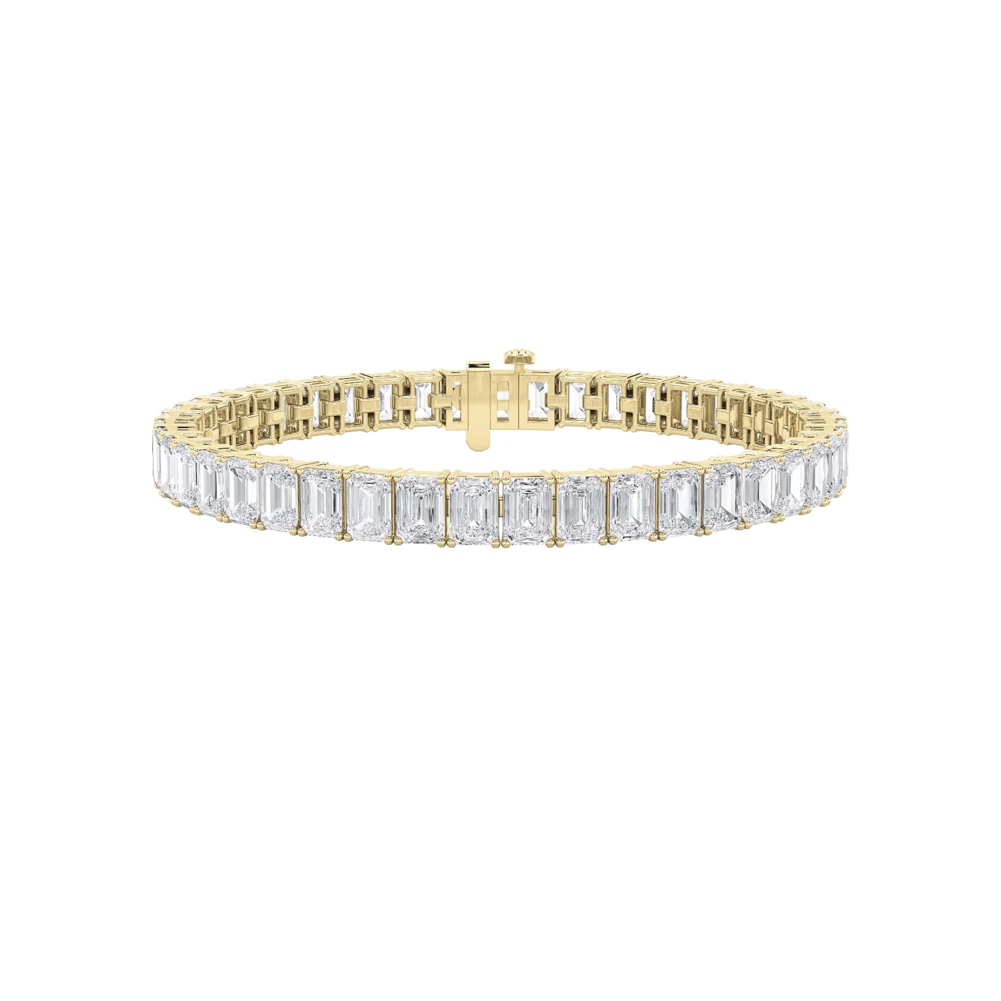 18.5Cttw Emerald Shaped Lab Grown Diamond (F/VS) East West Line Bracelet in 14K Gold