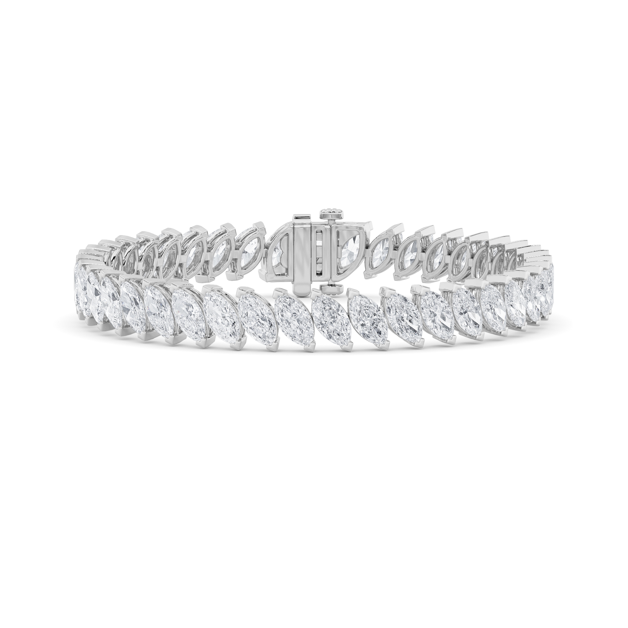 16.5Cttw Marquise Shaped Lab Grown Diamond (F/VS) Angled Line Bracelet in 14K Gold
