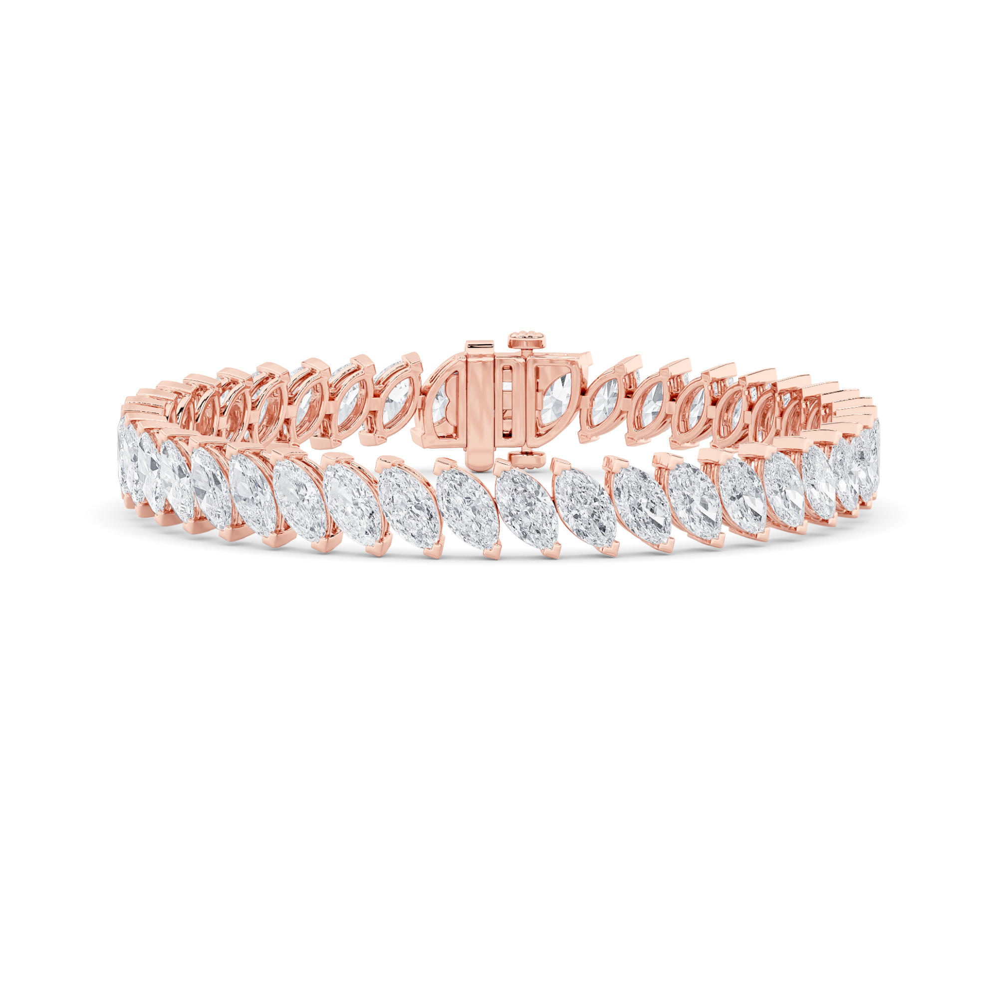 16.5Cttw Marquise Shaped Lab Grown Diamond (F/VS) Angled Line Bracelet in 14K Gold