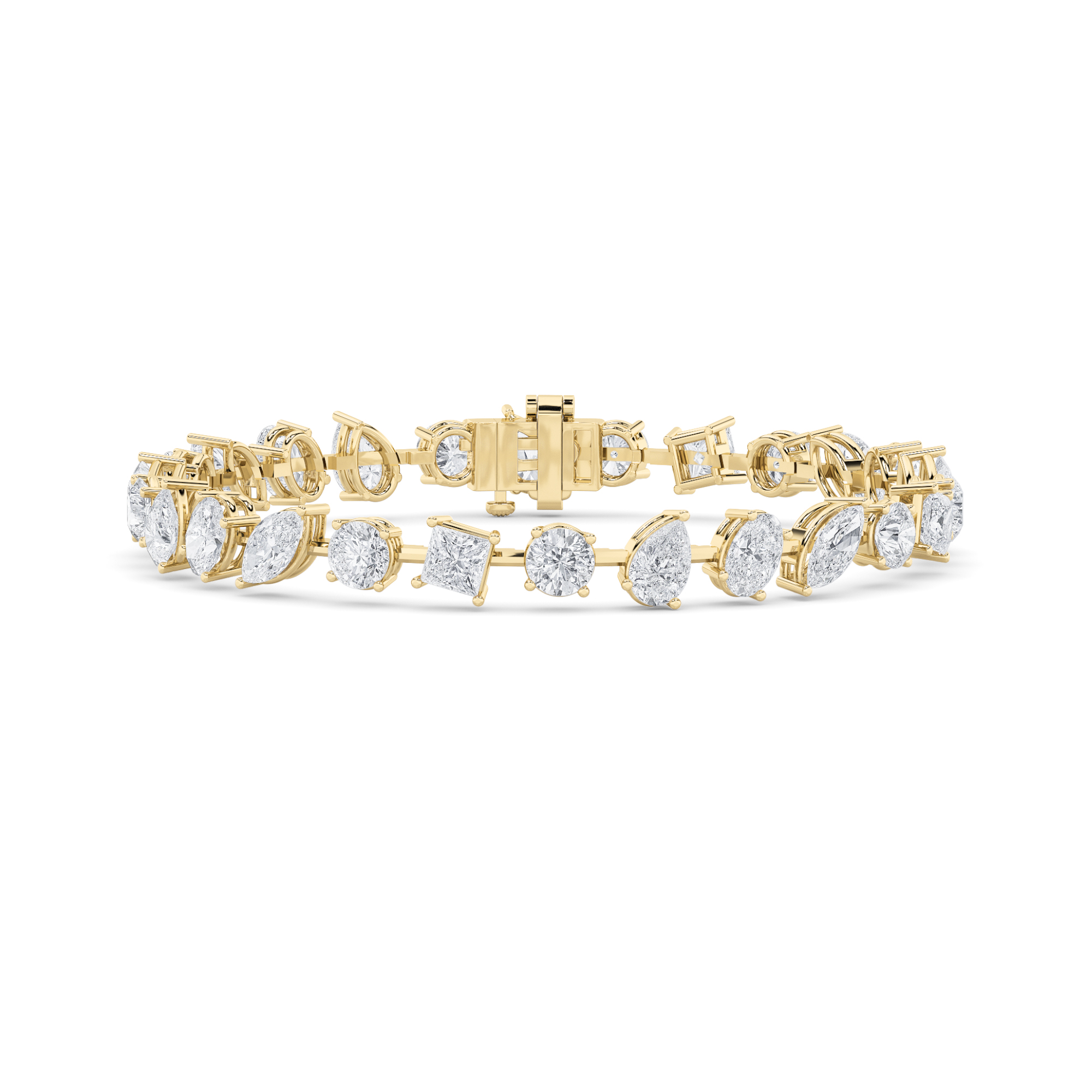 10.5Cttw Round Shaped Lab Grown Diamond (F/VS) North South Mix Shaped Bezel Set  Bracelet in 14K Gold