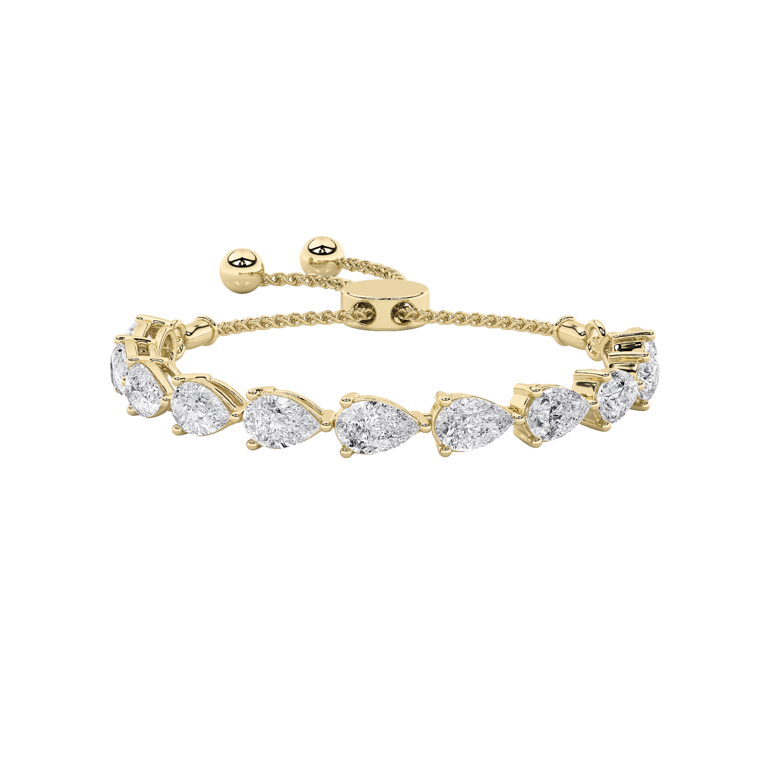 3.5Cttw Pear Shaped Lab Grown Diamond (F/VS) Bolo Bracelet in 14K Gold