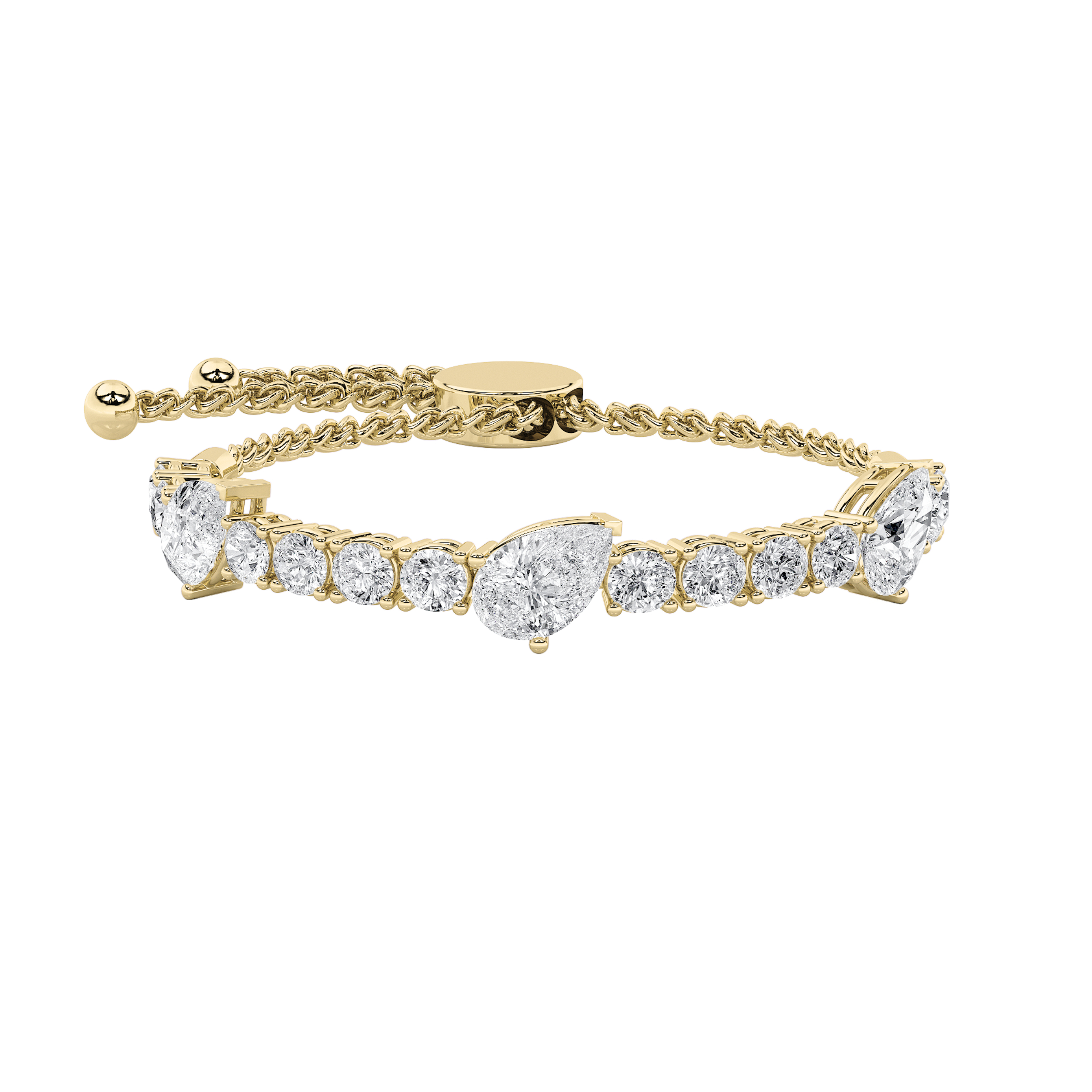 4.5Cttw Pear Shaped Lab Grown Diamond (F/VS) Bolo Bracelet in 14K Gold