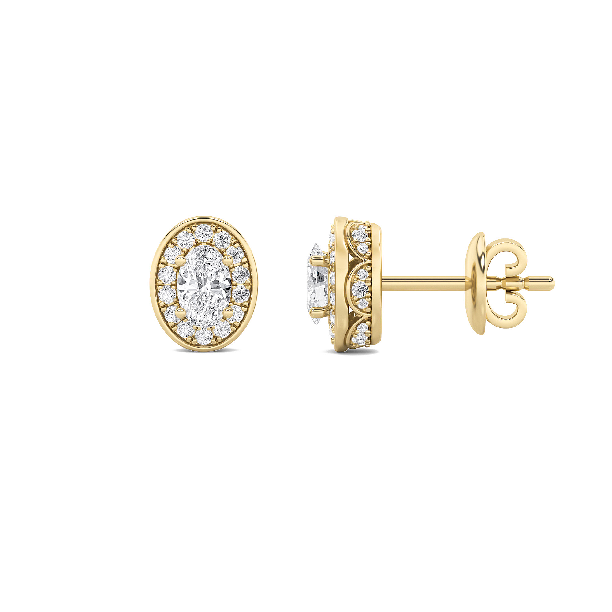 1Cttw Oval Shaped Lab Grown Diamond (F/VS) Halo Stud Earrings in 14K Gold