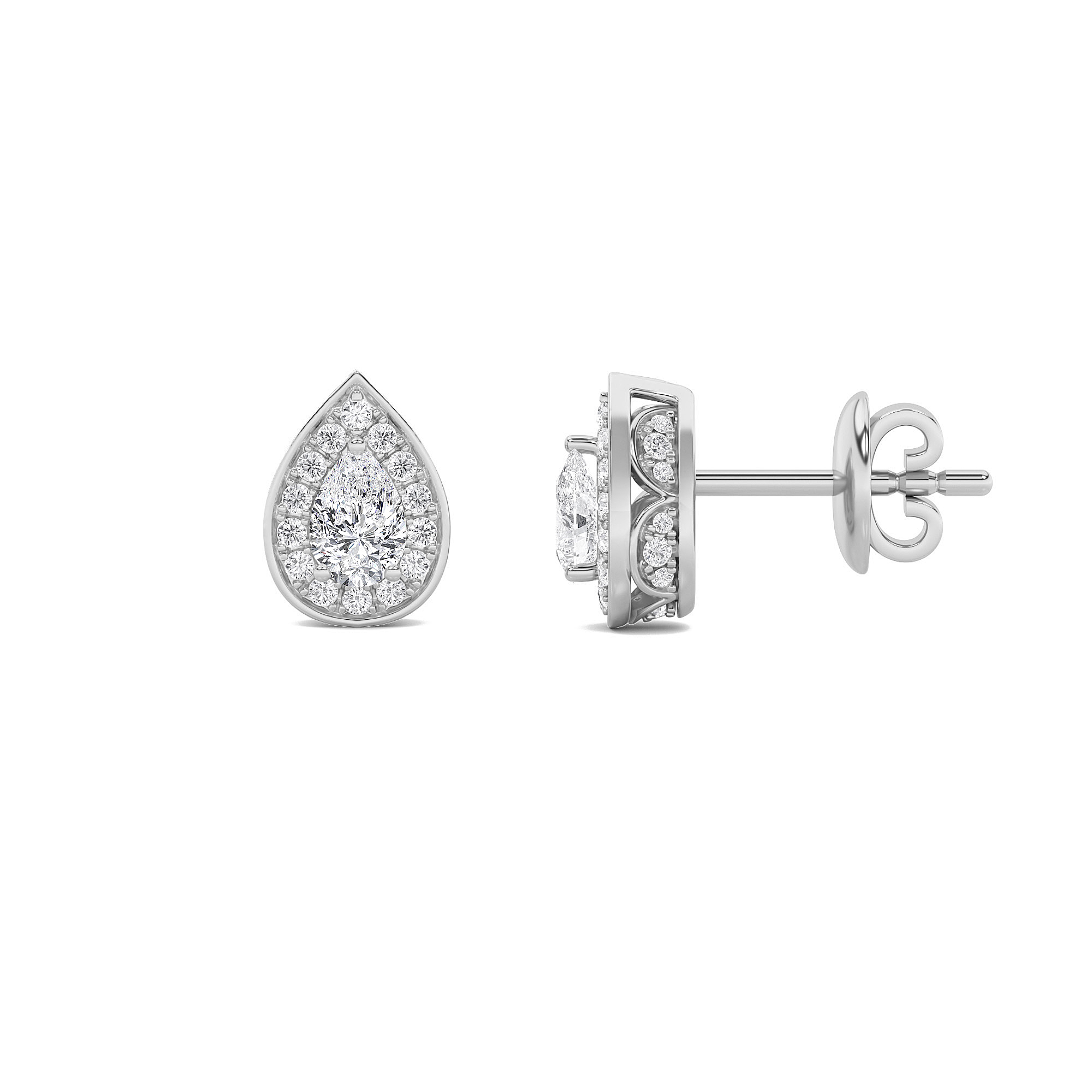 1Cttw Pear Shaped Lab Grown Diamond (F/VS) Halo Stud Earrings in 14K Gold