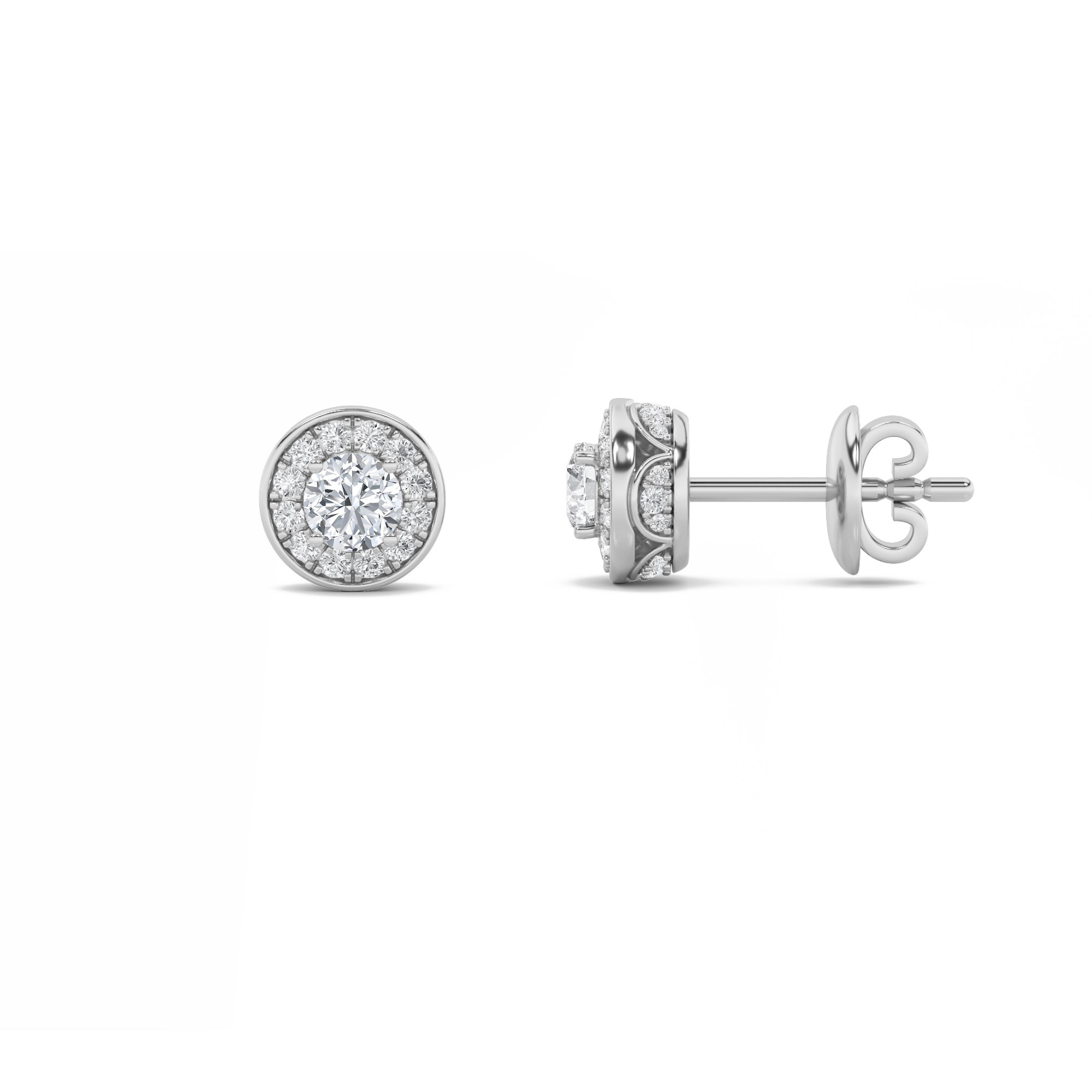 1Cttw Round Shaped Lab Grown Diamond (F/VS) Halo Stud Earrings in 14K Gold