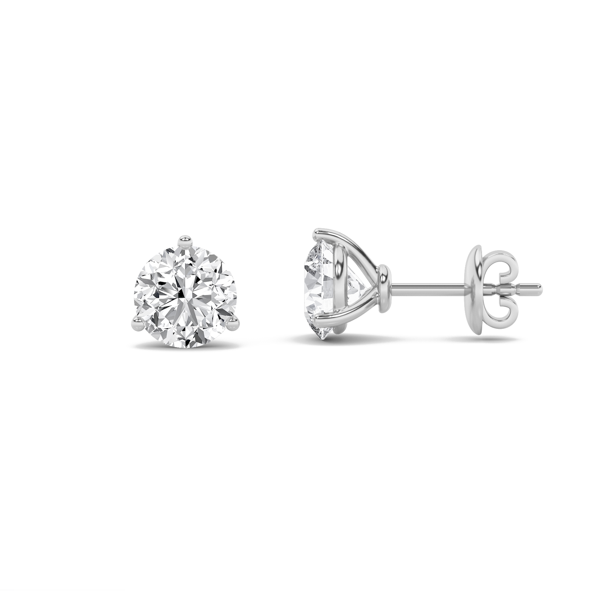2Cttw Round Shaped Lab Grown Diamond (F/VS) Three Prong Martini Stud Earrings in 14K Gold