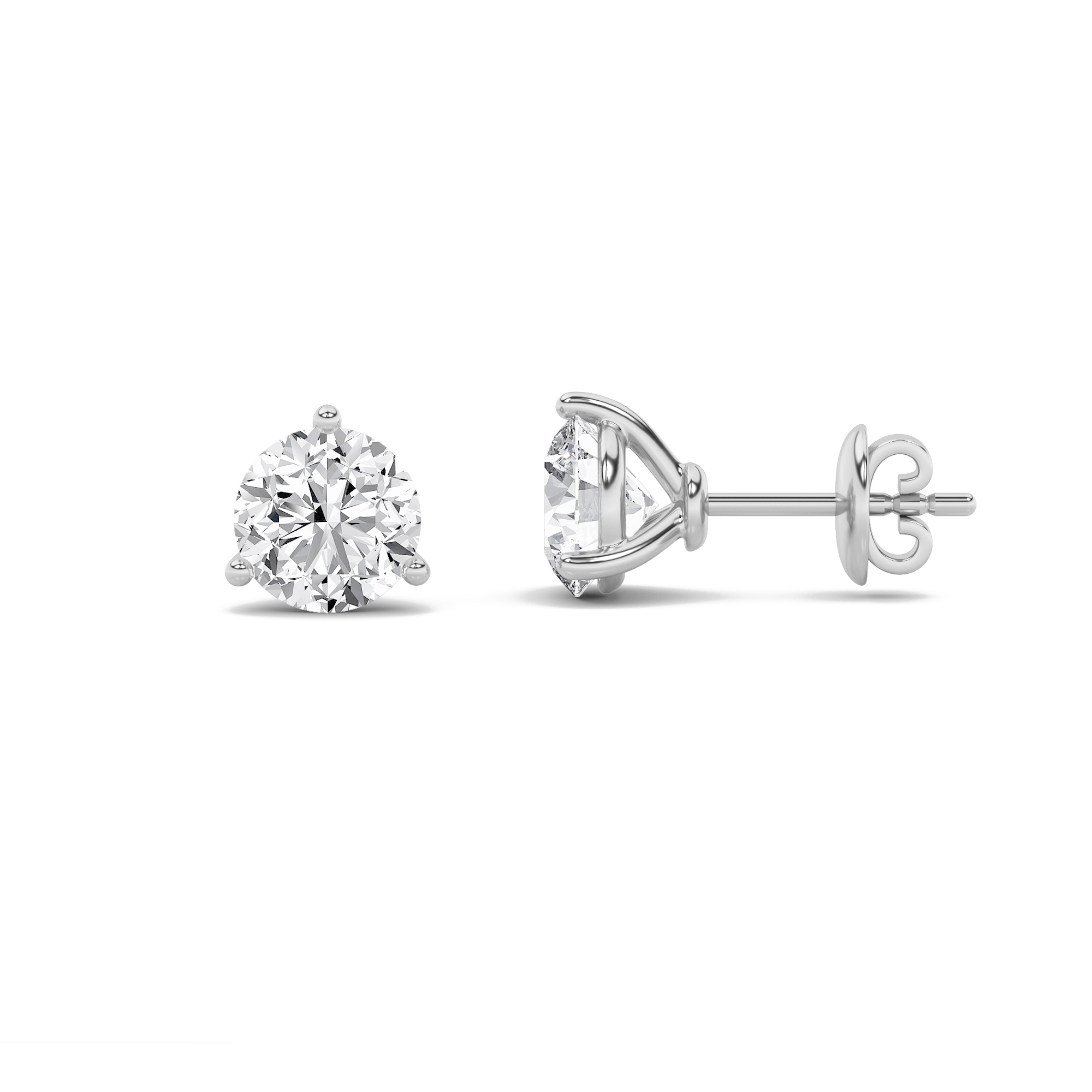 3.5Cttw Round Shaped Lab Grown Diamond (F/VS) Three Prong Martini Stud Earrings in 14K Gold