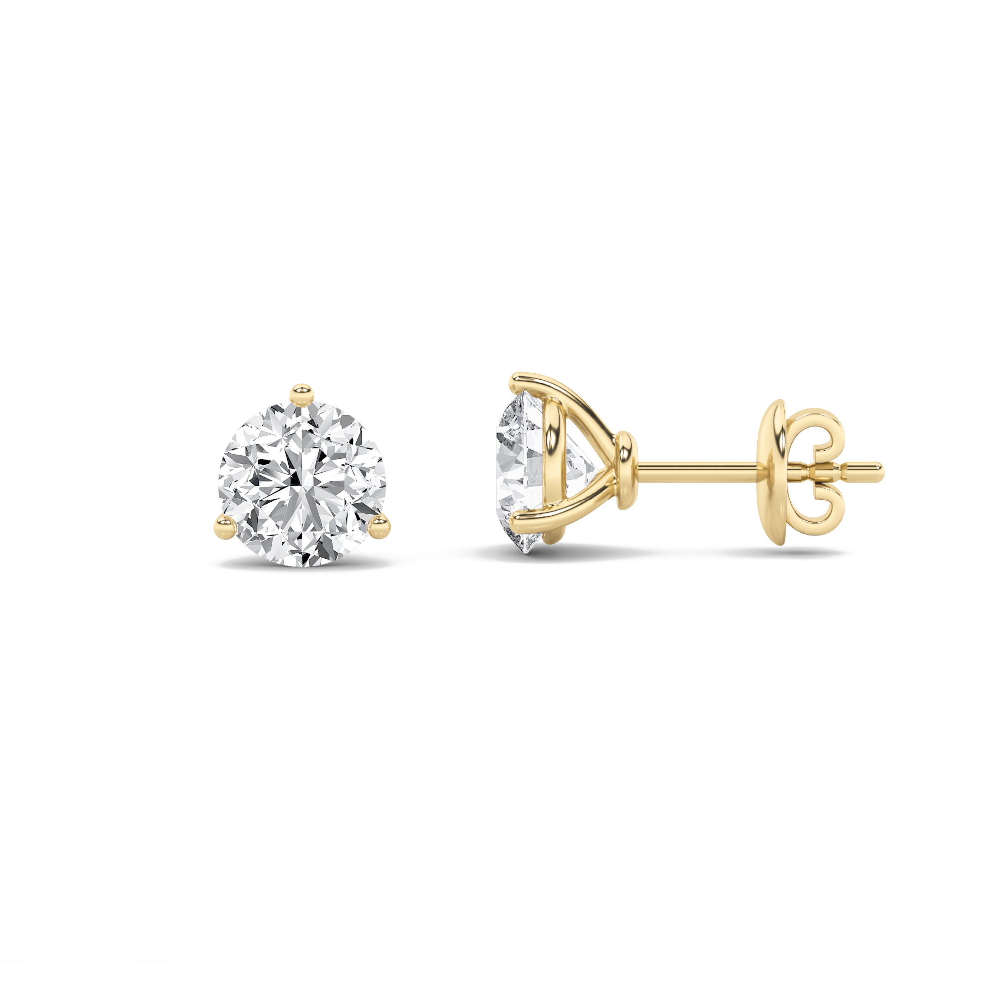 5Cttw Round Shaped Lab Grown Diamond (F/VS) Three Prong Martini Stud Earrings in 14K Gold