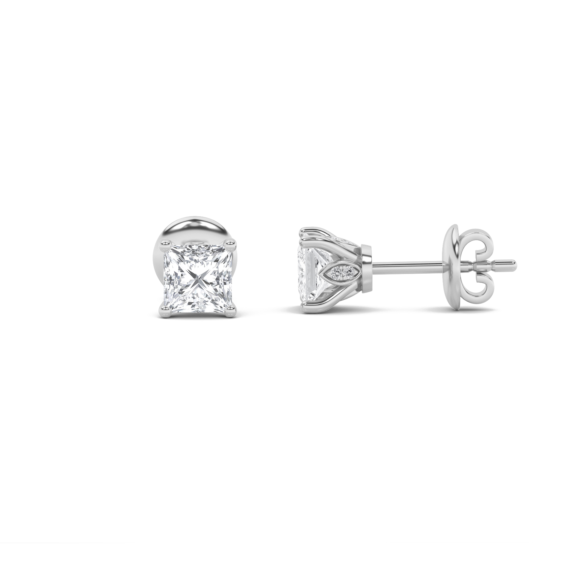 1Cttw Princess Shaped Lab Grown Diamond (F/VS) Tulip Head Stud Earrings in 14K Gold