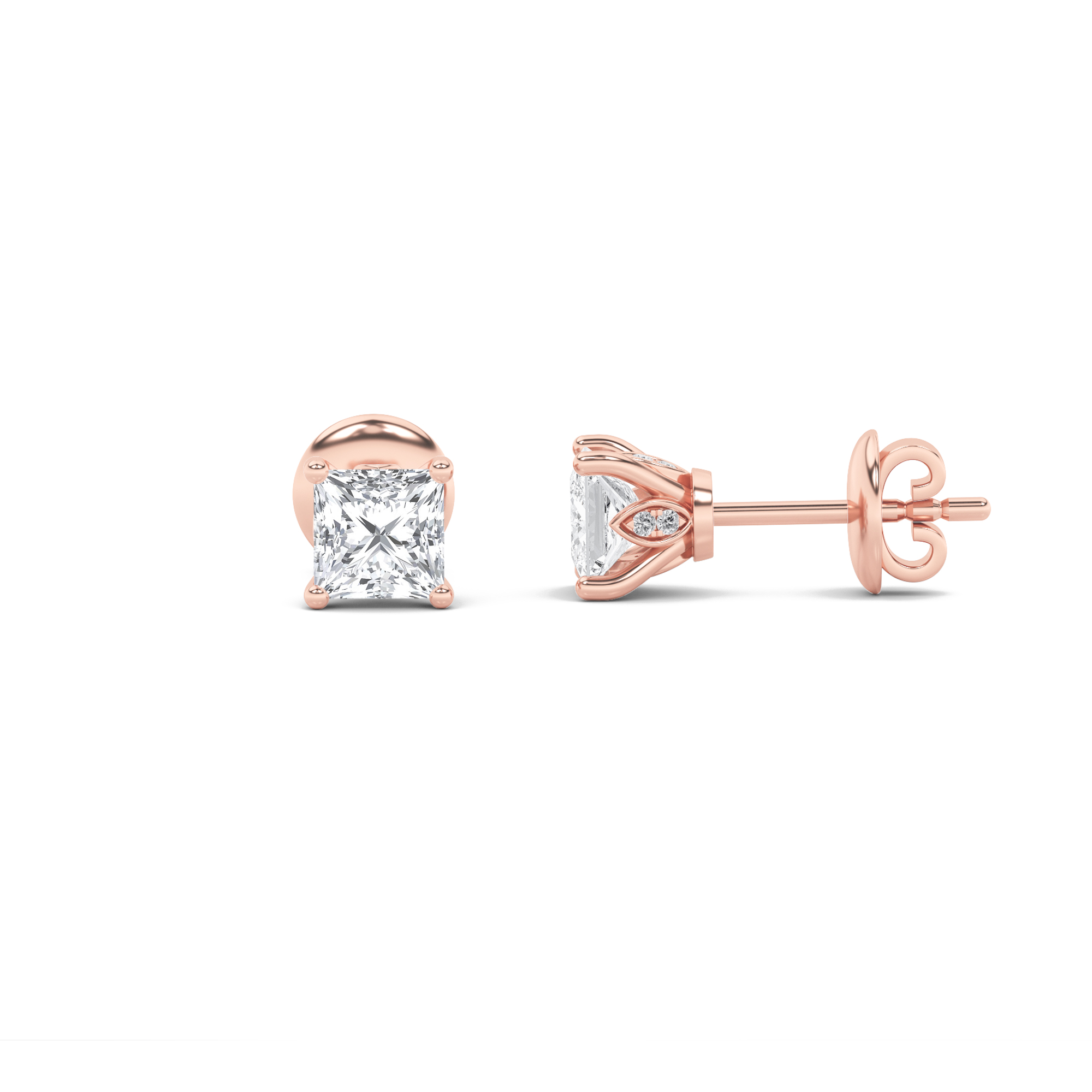 2Cttw Princess Shaped Lab Grown Diamond (F/VS) Tulip Head Stud Earrings in 14K Gold