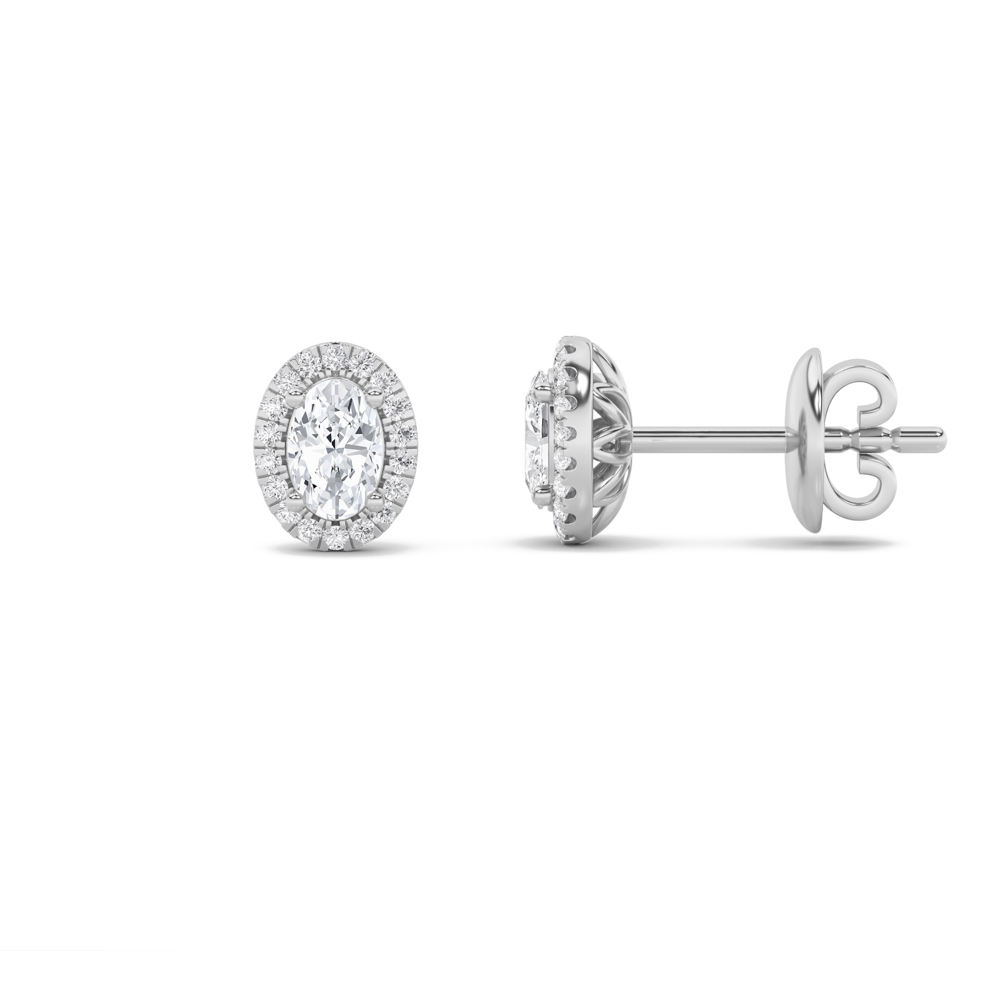 1Cttw Oval Shaped Lab Grown Diamond (F/VS) Halo Stud Earrings in 14K Gold