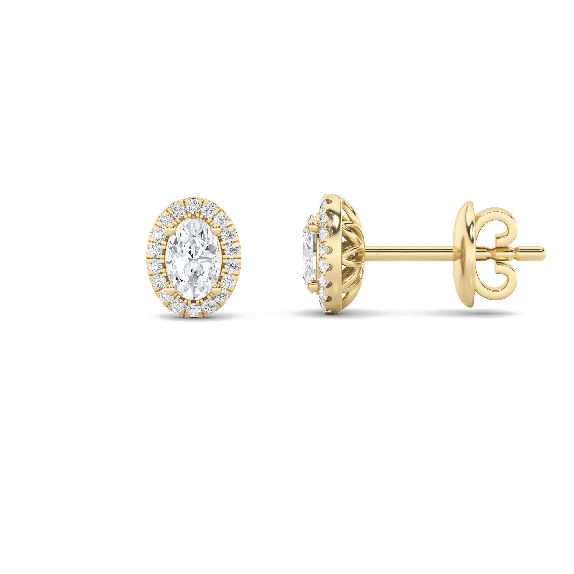 1Cttw Oval Shaped Lab Grown Diamond (F/VS) Halo Stud Earrings in 14K Gold