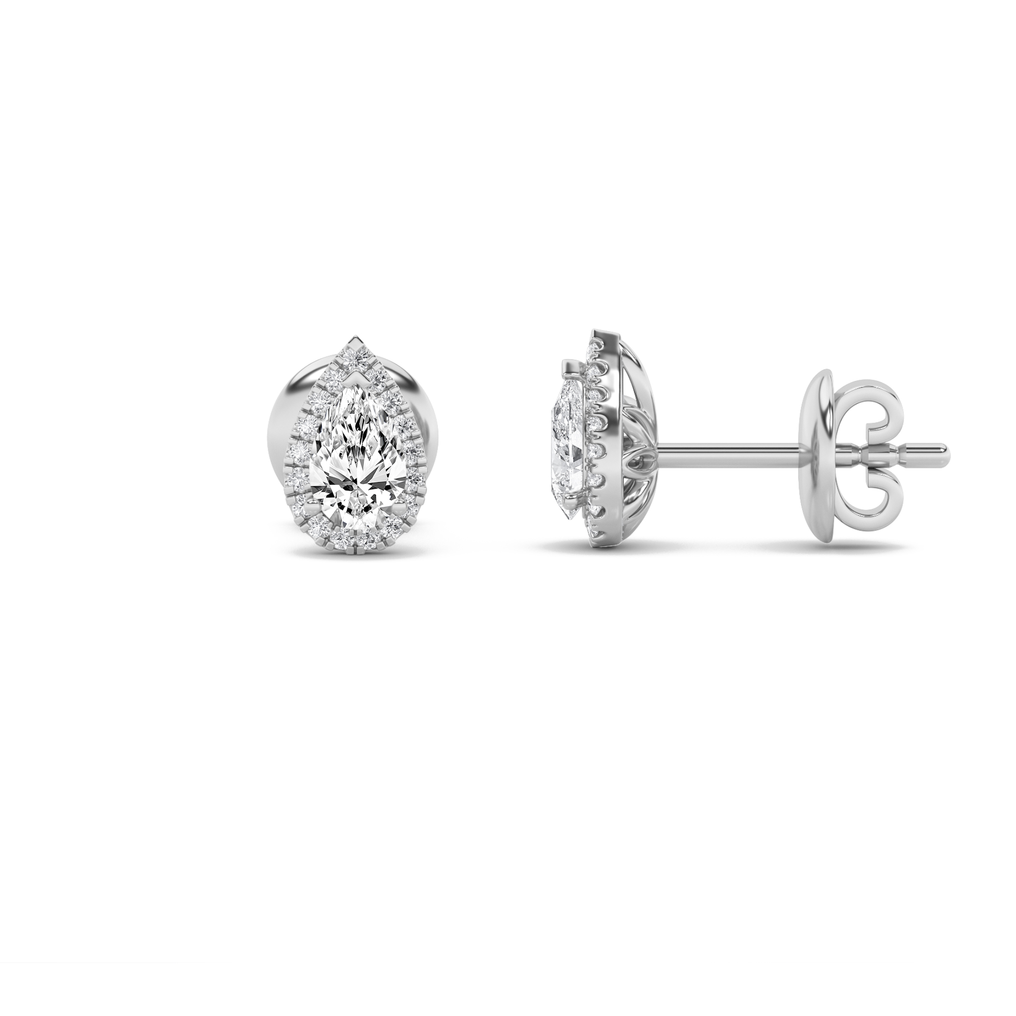 1Cttw Pear Shaped Lab Grown Diamond (F/VS) Halo Stud Earrings in 14K Gold