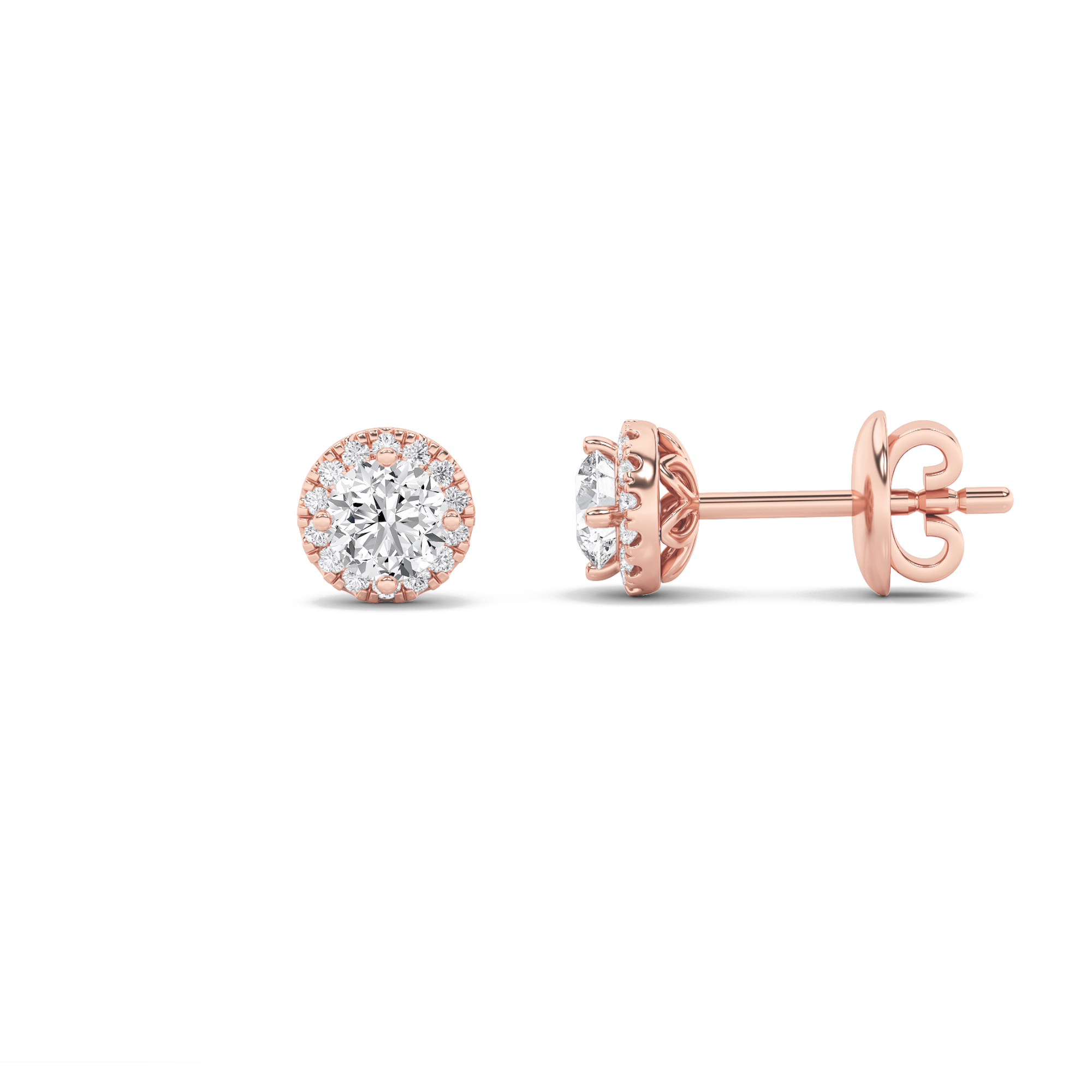 1Cttw Round Shaped Lab Grown Diamond (F/VS) Halo Stud Earrings in 14K Gold