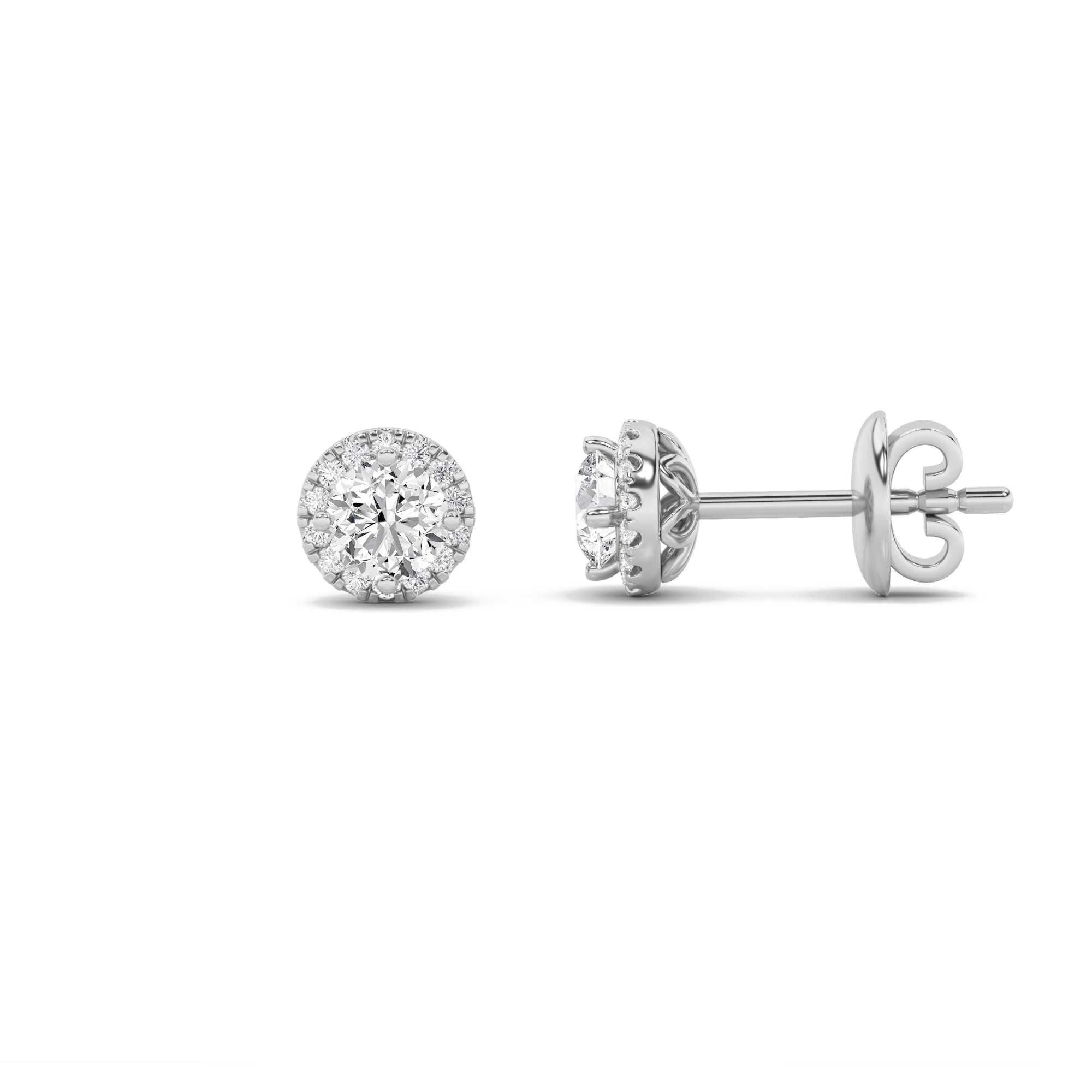 2Cttw Round Shaped Lab Grown Diamond (F/VS) Halo Stud Earrings in 14K Gold
