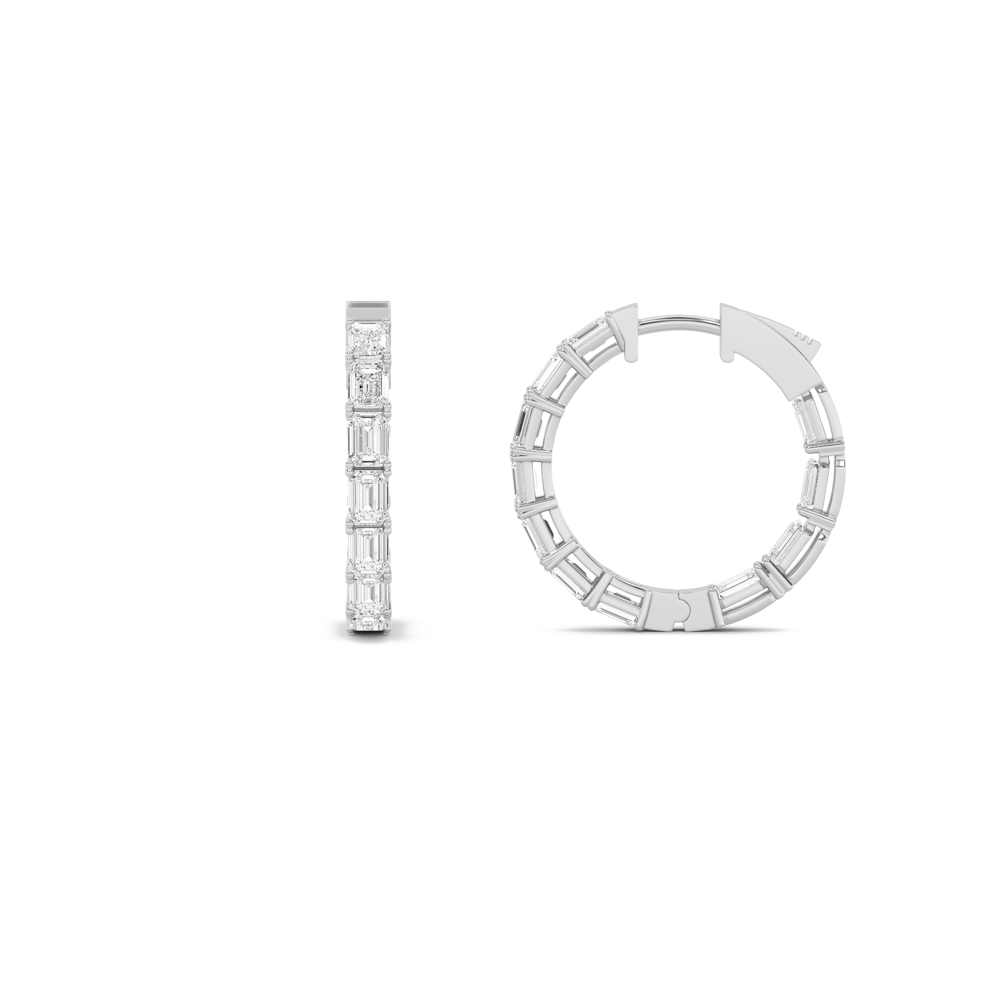 4Cttw Emerald Shaped Lab Grown Diamond (F/VS) Inside Out Hoop Earrings in 14K Gold