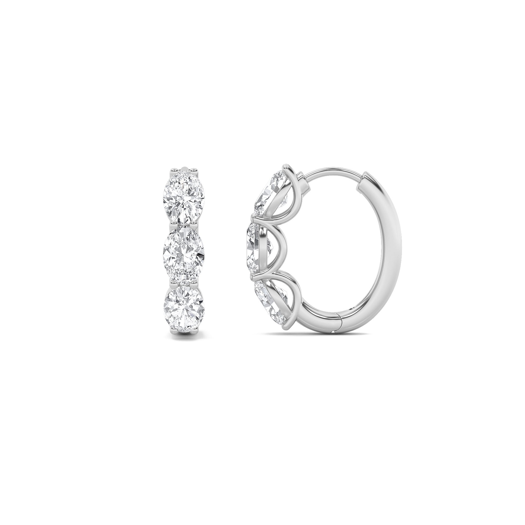 3Cttw Oval Shaped Lab Grown Diamond (F/VS) Three Stone Huggie Earrings in 14K Gold