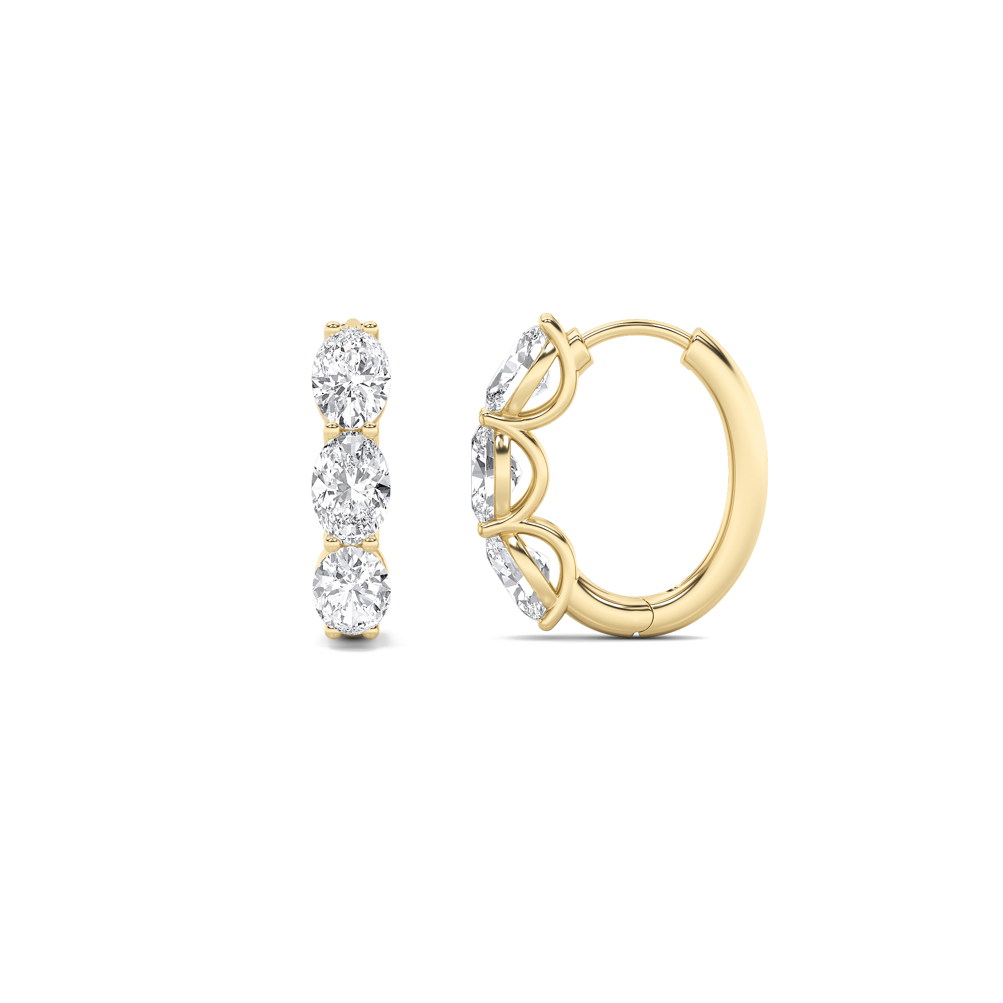 3Cttw Oval Shaped Lab Grown Diamond (F/VS) Three Stone Huggie Earrings in 14K Gold