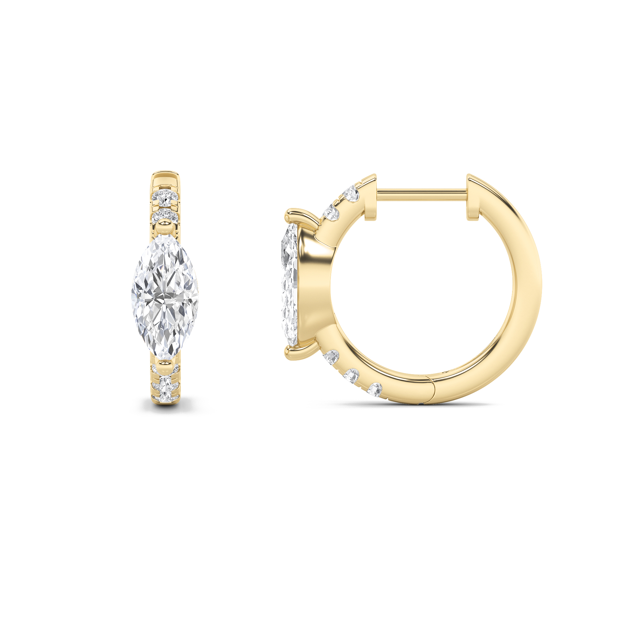 1.5Cttw Marquise Shaped Lab Grown Diamond (F/VS) Solitare Accent Huggie Earrings in 14K  Yellow Gold