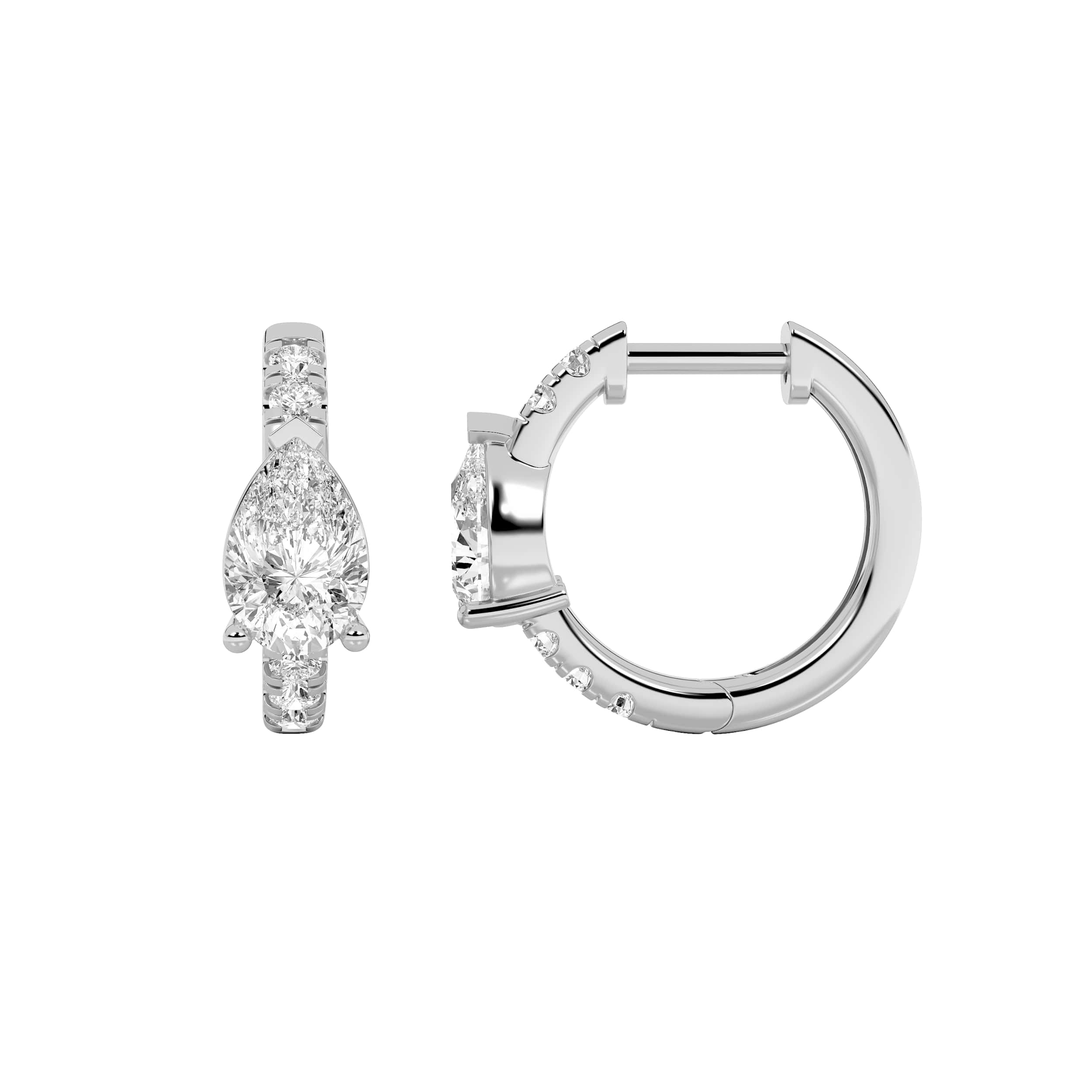 1.5Cttw Pear Shaped Lab Grown Diamond (F/VS) Solitare Accent Huggie Earrings in 14K Gold