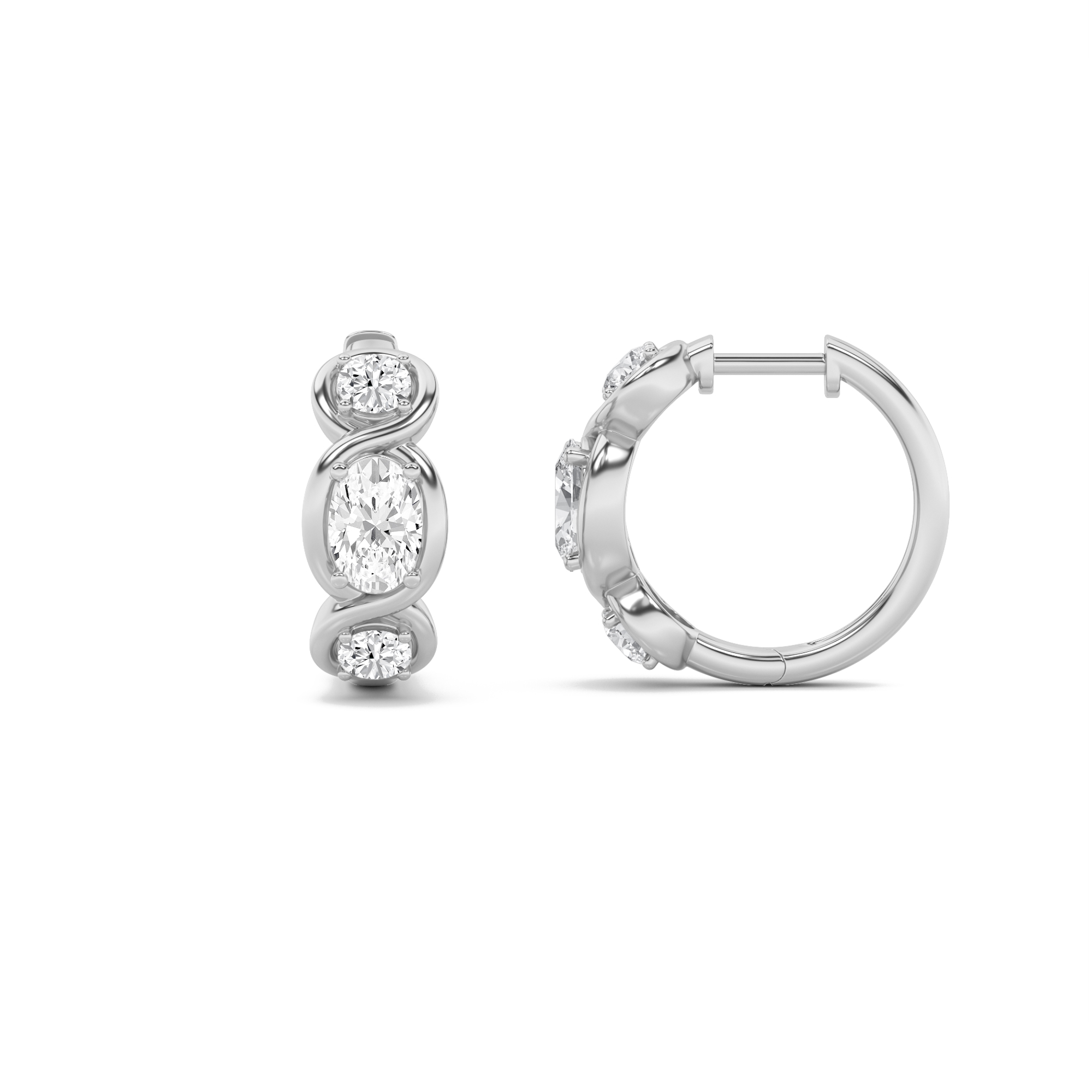 2.5Cttw Oval Shaped Lab Grown Diamond (F/VS) Three Stone Huggie Earrings in 14K Gold