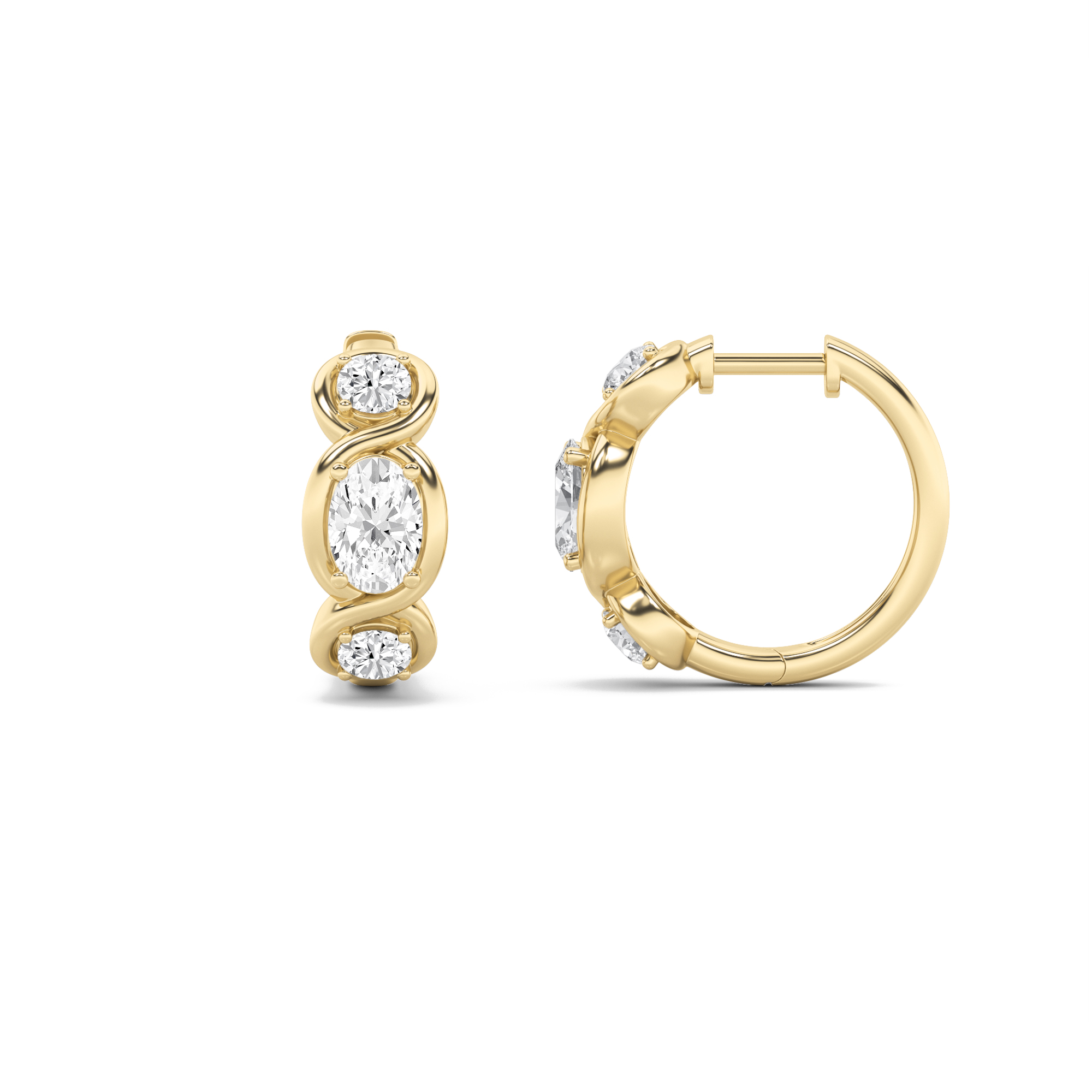 2.5Cttw Oval Shaped Lab Grown Diamond (F/VS) Three Stone Huggie Earrings in 14K Gold