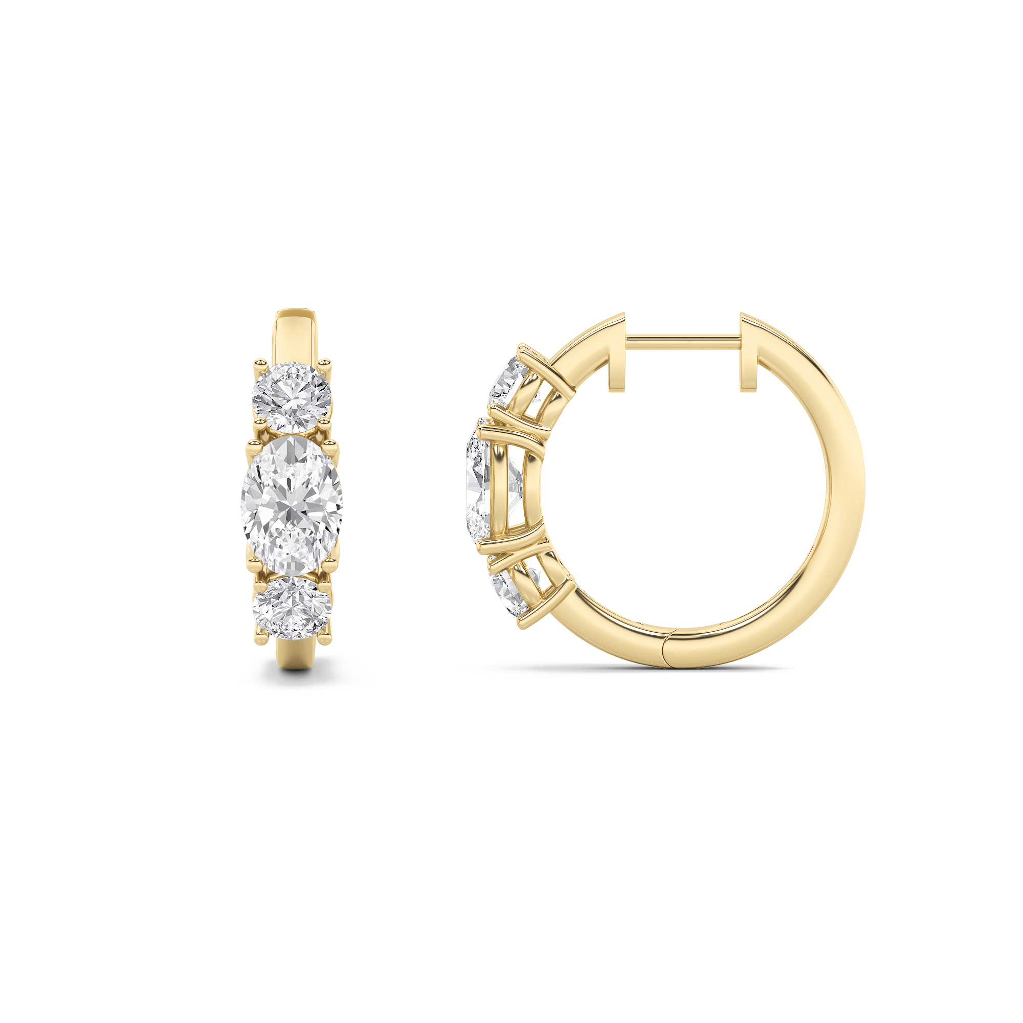 2.5Cttw Oval Shaped Lab Grown Diamond (F/VS) Three Stone Huggie Earrings in 14K Gold