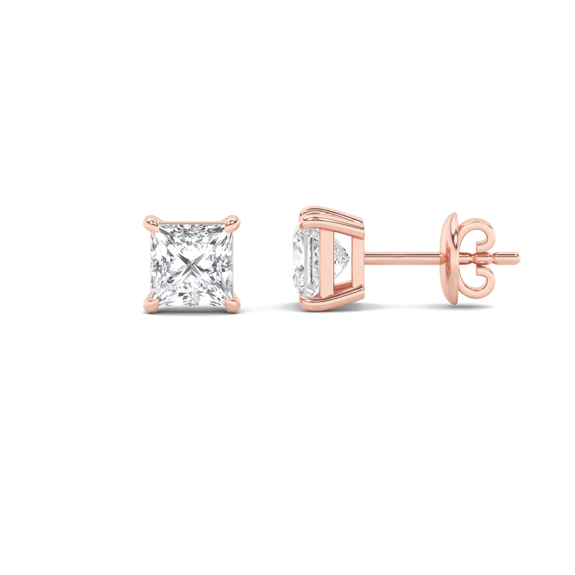 2Cttw Princess Shaped Lab Grown Diamond (F/VS) Classic Basket Set Stud Earrings in 14K Gold