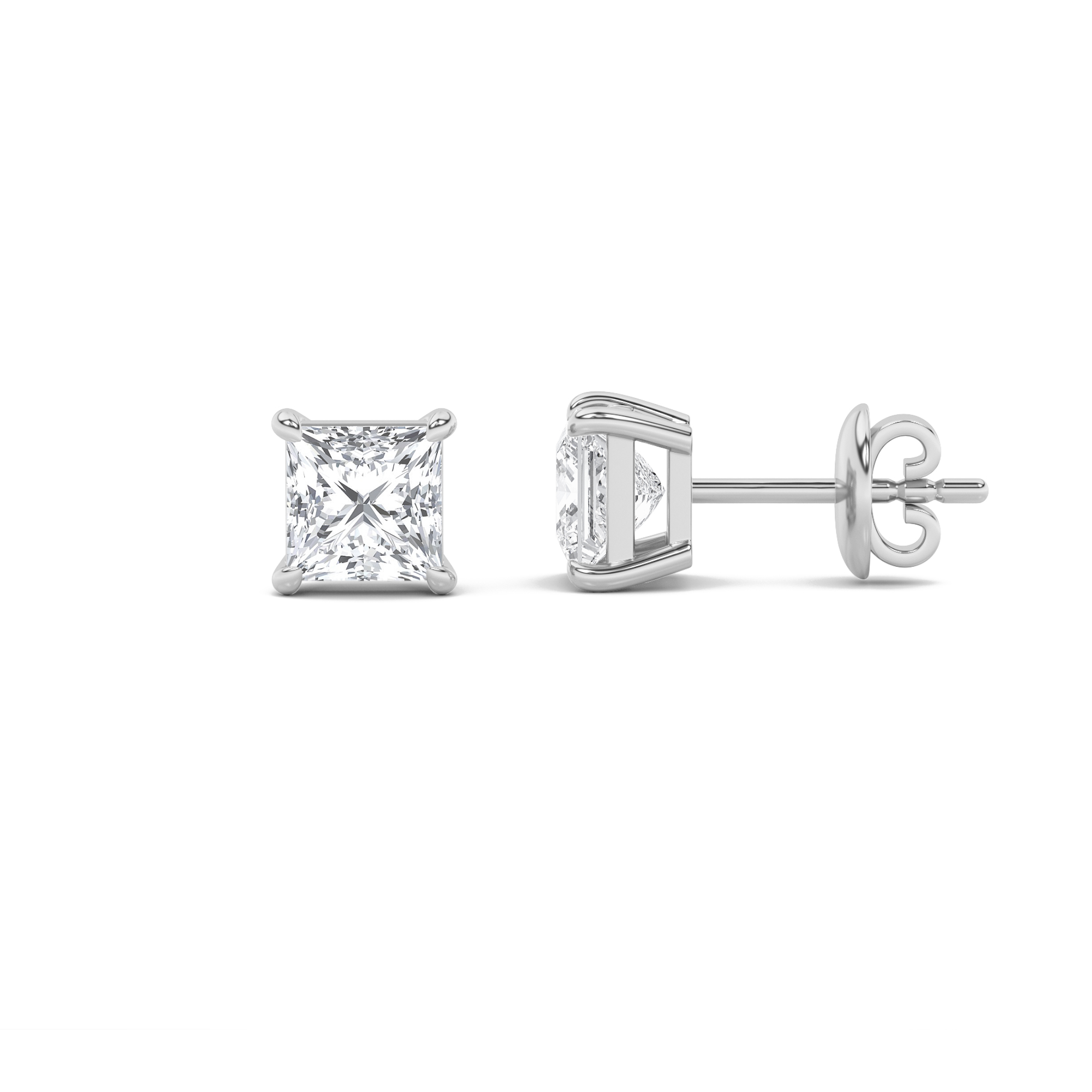 3Cttw Princess Shaped Lab Grown Diamond (F/VS) Classic Basket Set Stud Earrings in 14K Gold