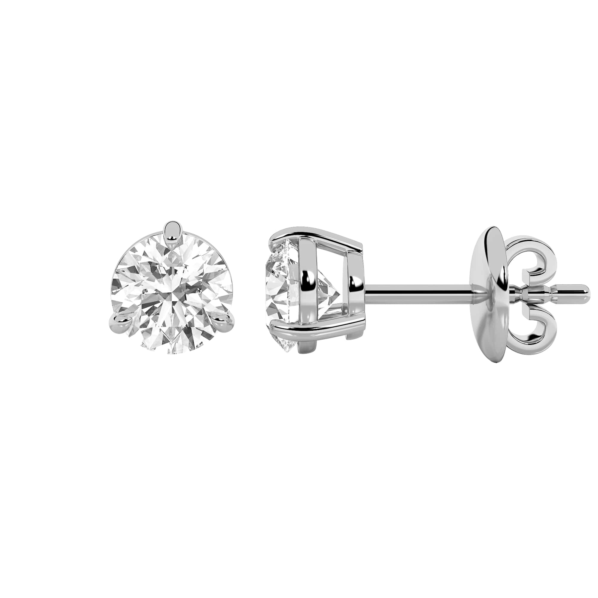 2Cttw Round Shaped Lab Grown Diamond (F/VS) Classic Basket Set Stud Earrings in 14K Gold