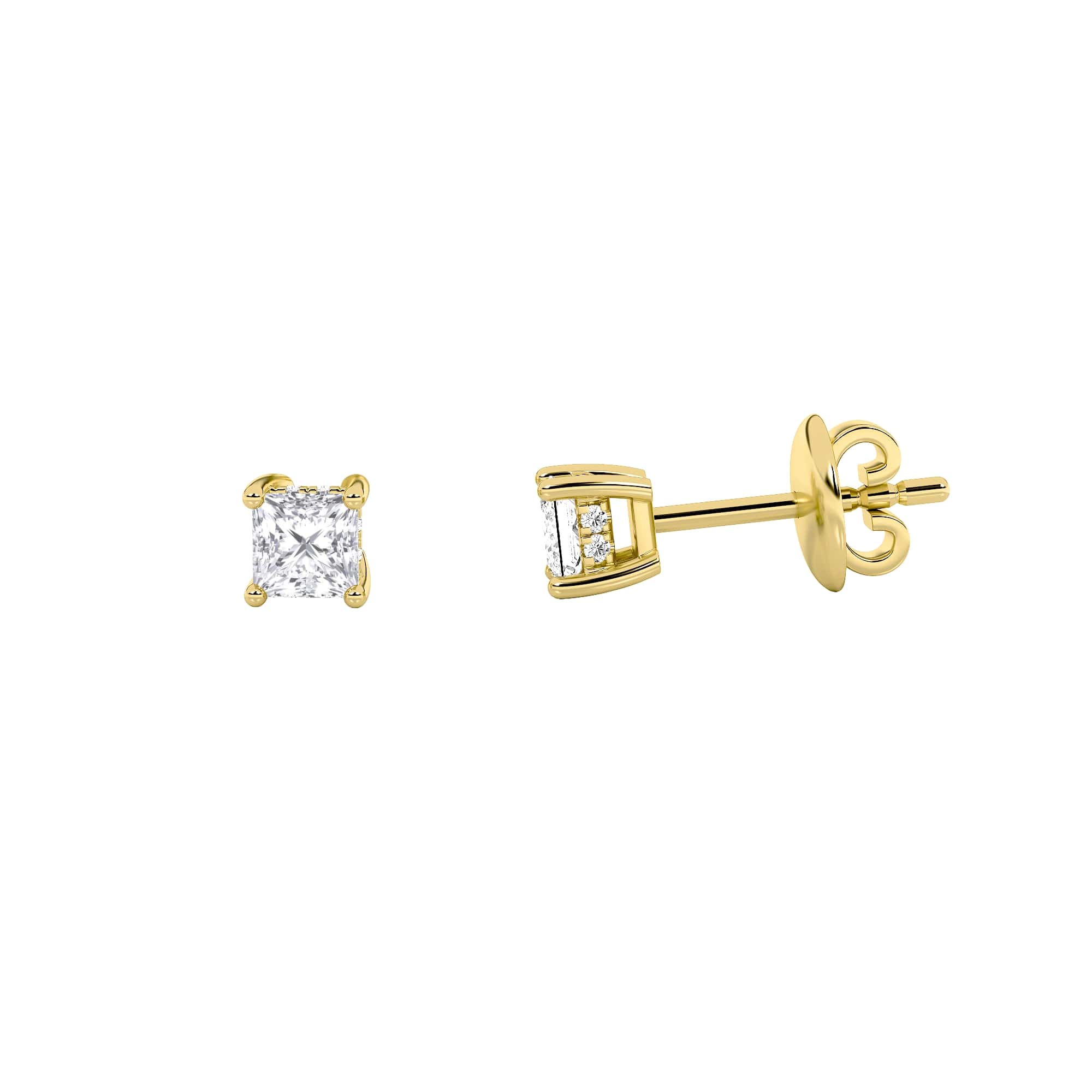 2Cttw Princess Shaped Lab Grown Diamond (F/VS) Hidden Halo Stud Earrings in 14K Gold