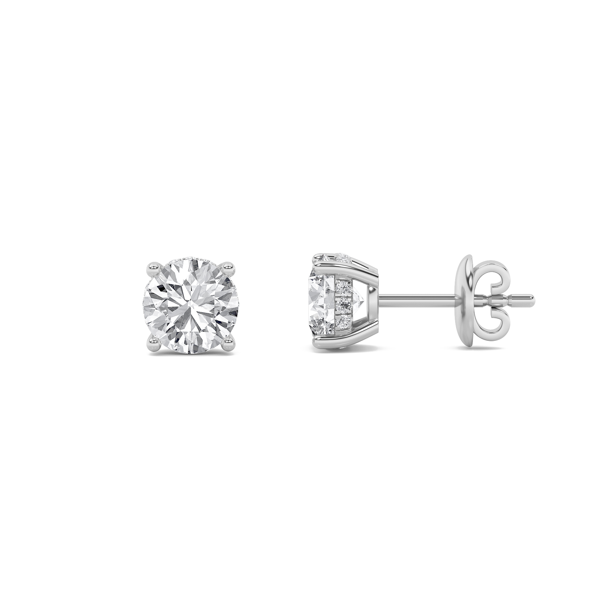3Cttw Round Shaped Lab Grown Diamond (F/VS) Hidden Halo Stud Earrings in 14K Gold