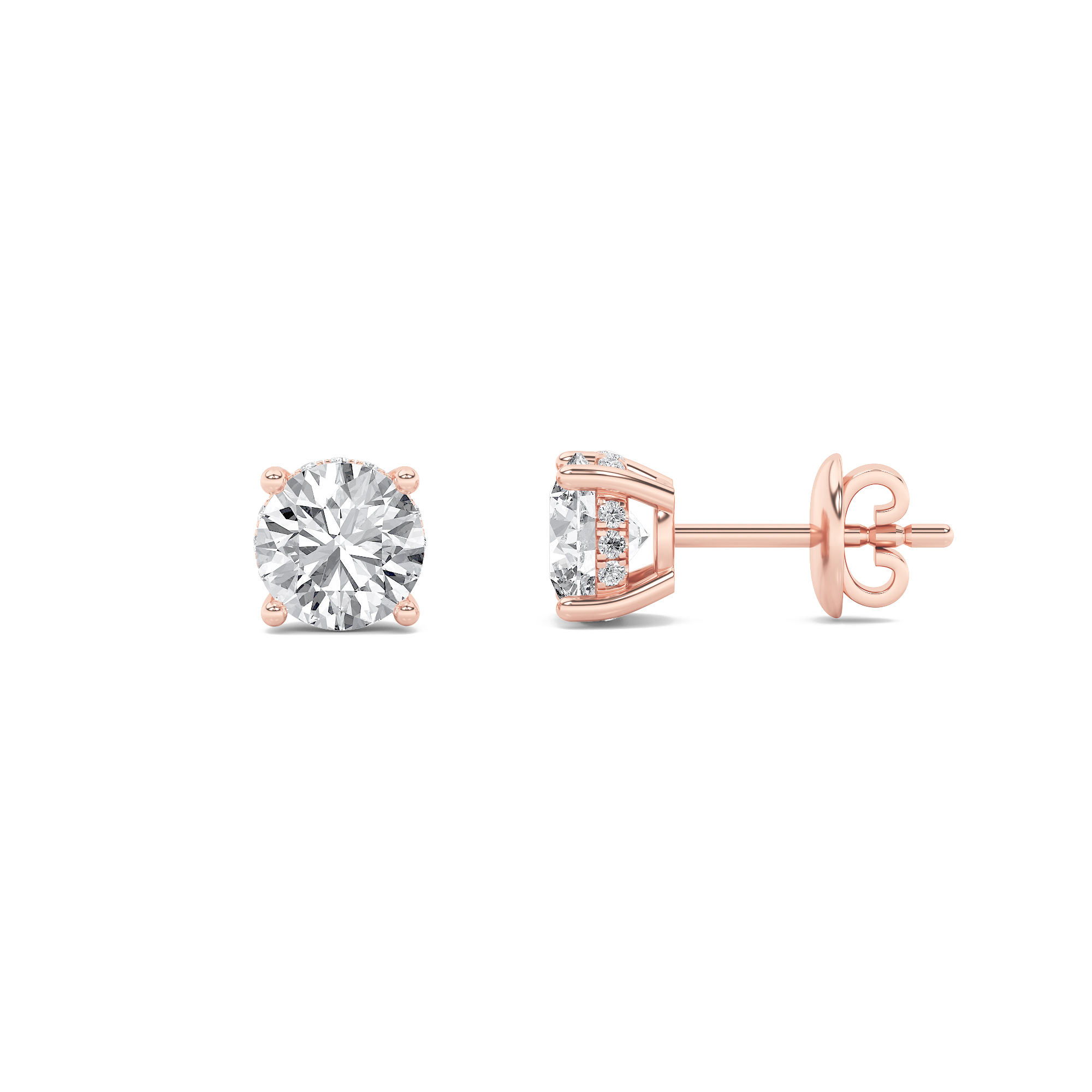 3Cttw Round Shaped Lab Grown Diamond (F/VS) Hidden Halo Stud Earrings in 14K Gold