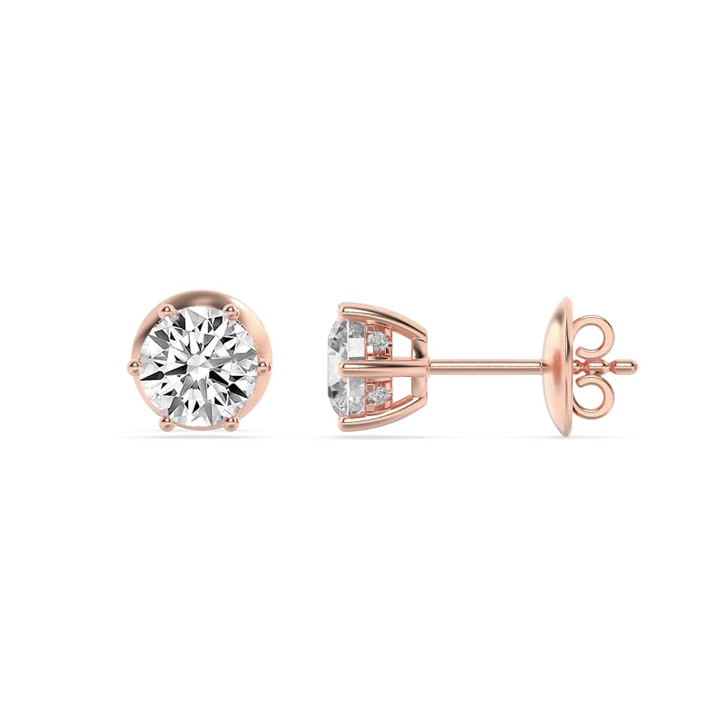 3Cttw Round Shaped Lab Grown Diamond (F/VS) Hidden Halo Stud Earrings in 14K Gold