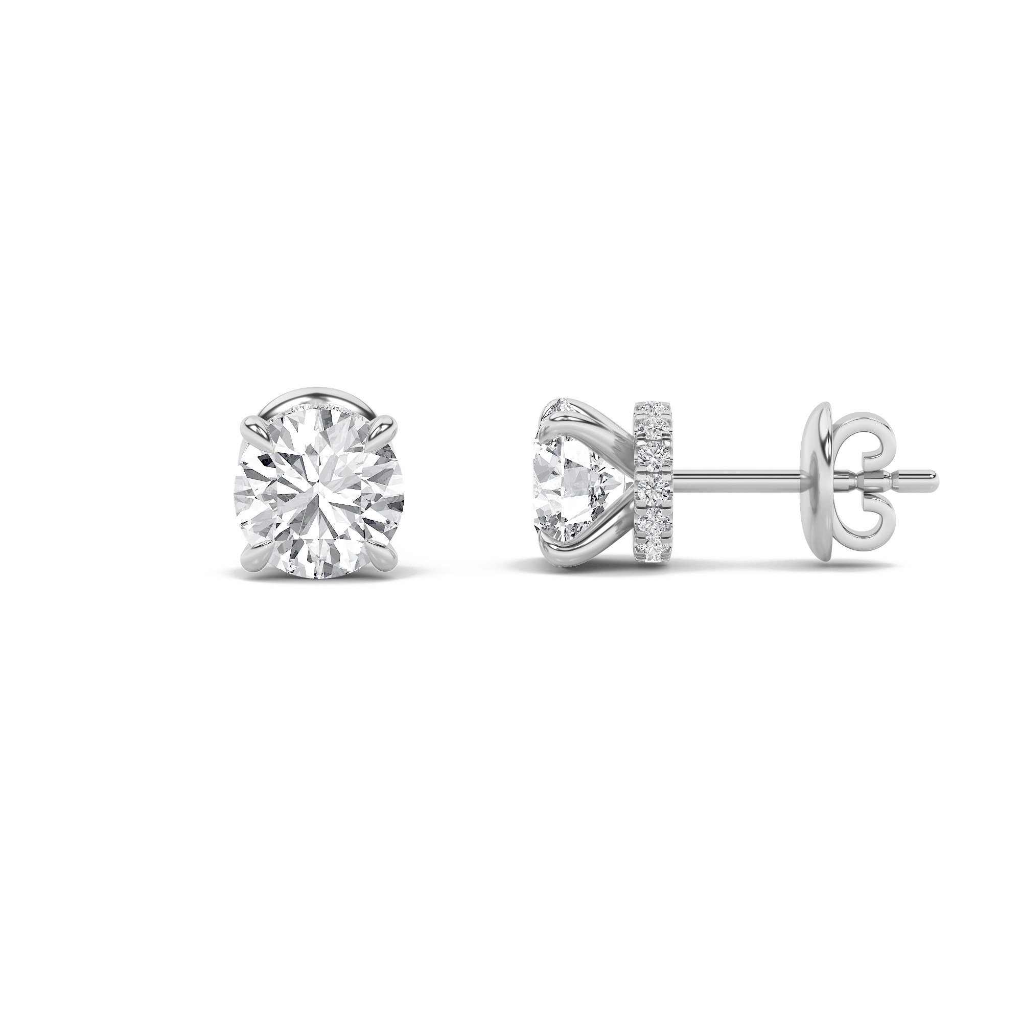 1Cttw Round Shaped Lab Grown Diamond (F/VS) Hidden Halo Stud Earrings in 14K Gold