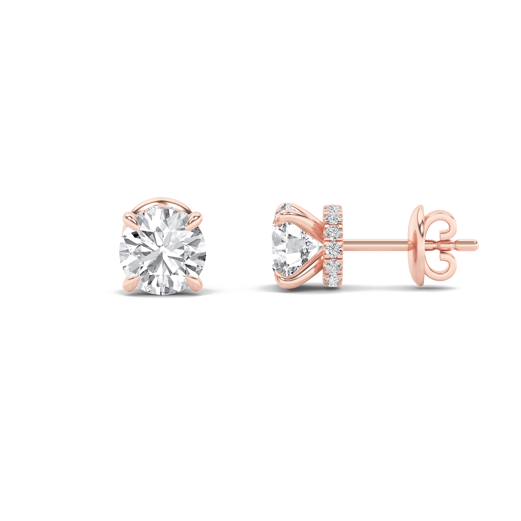 2Cttw Round Shaped Lab Grown Diamond (F/VS) Hidden Halo Stud Earrings in 14K Gold