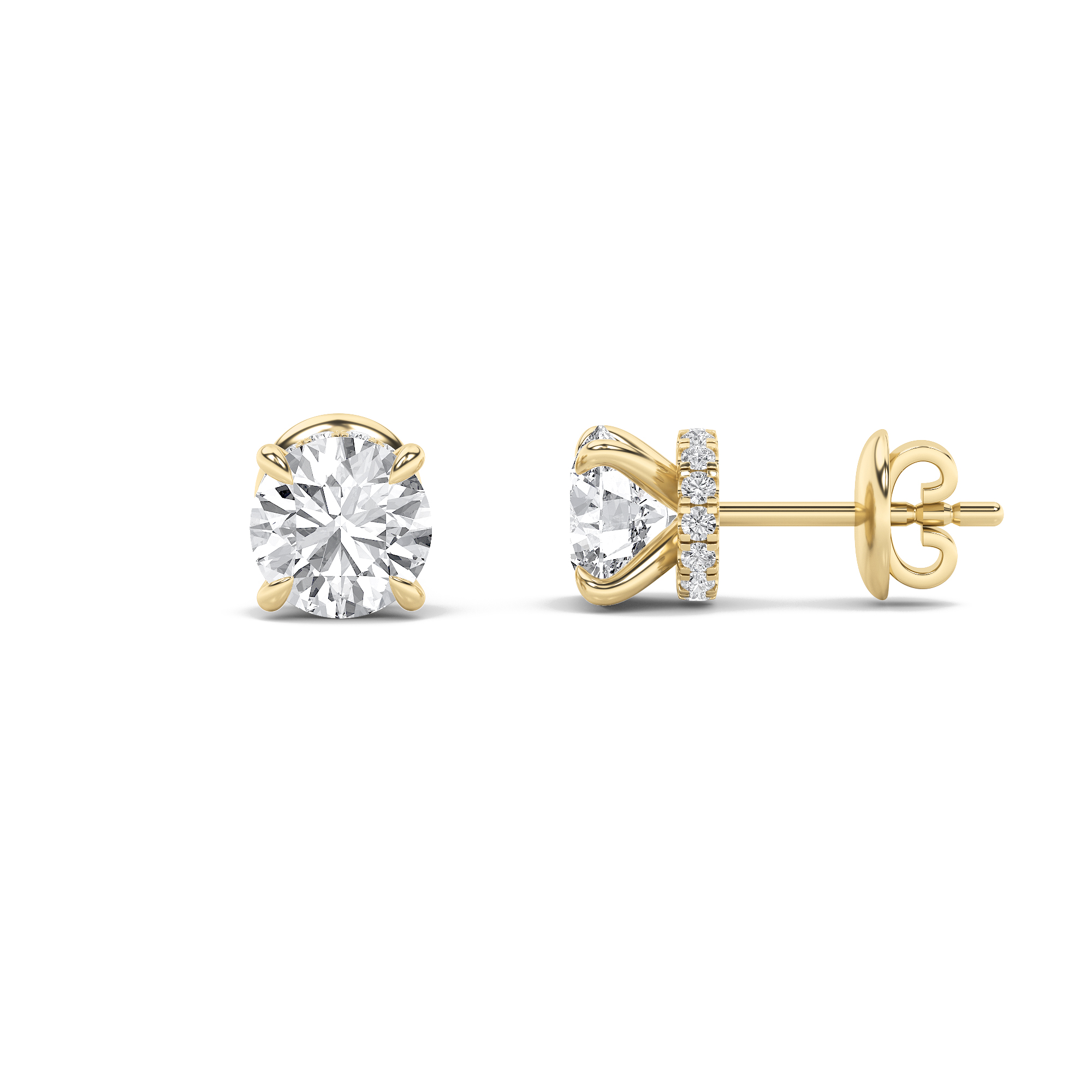 5Cttw Round Shaped Lab Grown Diamond (F/VS) Hidden Halo Stud Earrings in 14K Gold