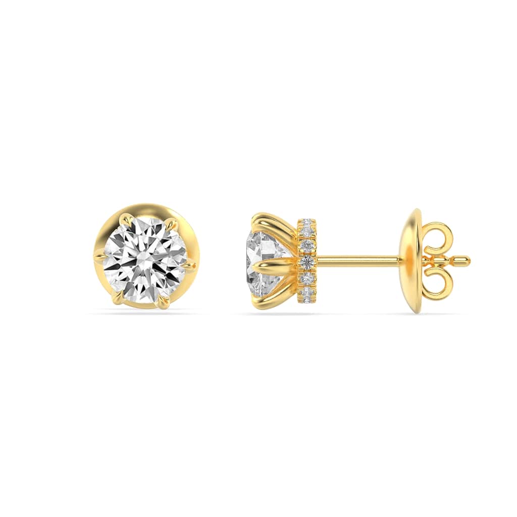 3Cttw Round Shaped Lab Grown Diamond (F/VS) Hidden Halo Stud Earrings in 14K Gold