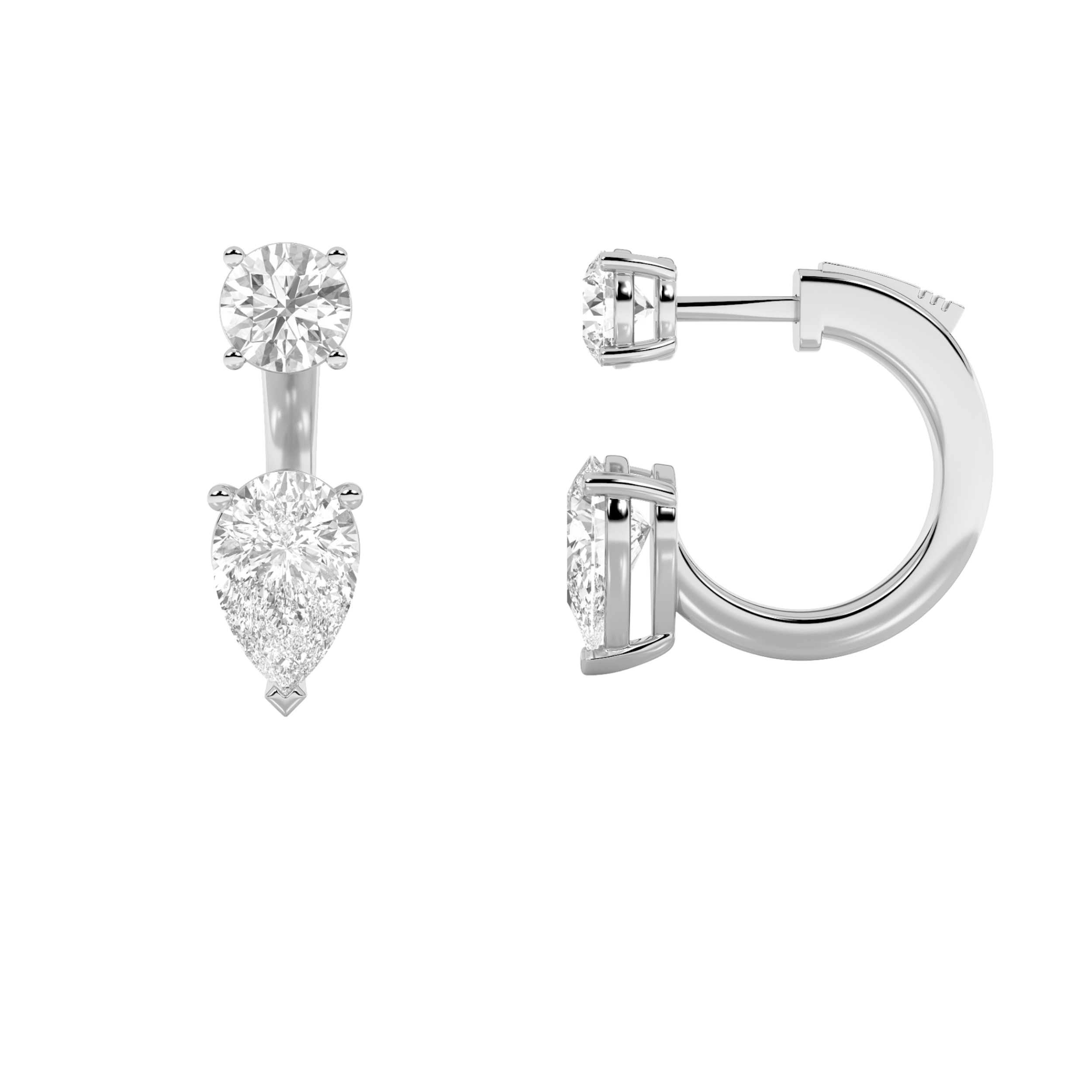 3.5Cttw Pear Shaped Lab Grown Diamond (F/VS) Stud Earrings with J Hoop  Earrings in 14K Gold
