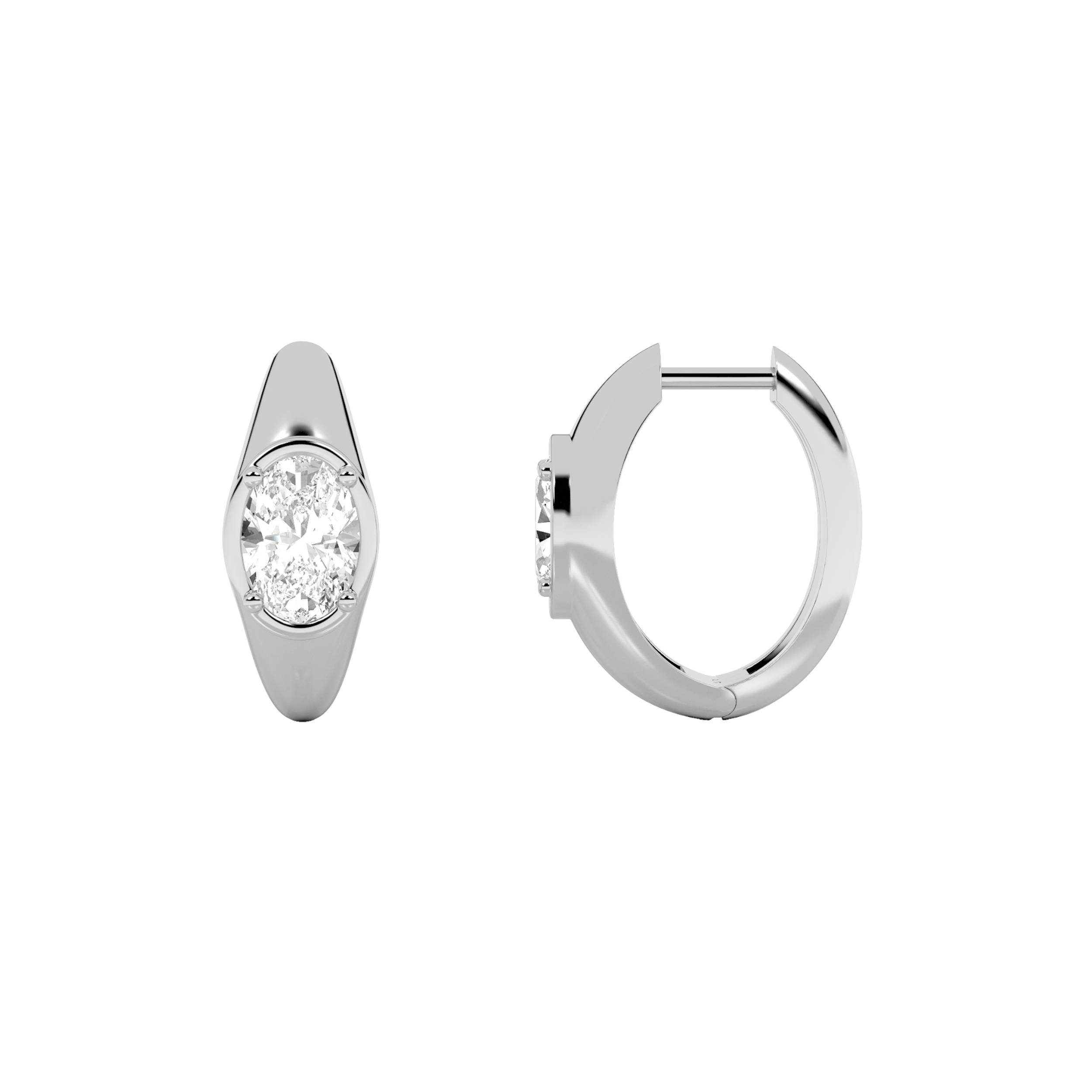 2Cttw Oval Shaped Lab Grown Diamond (F/VS) Solitaire Huggie Earrings in 14K Gold