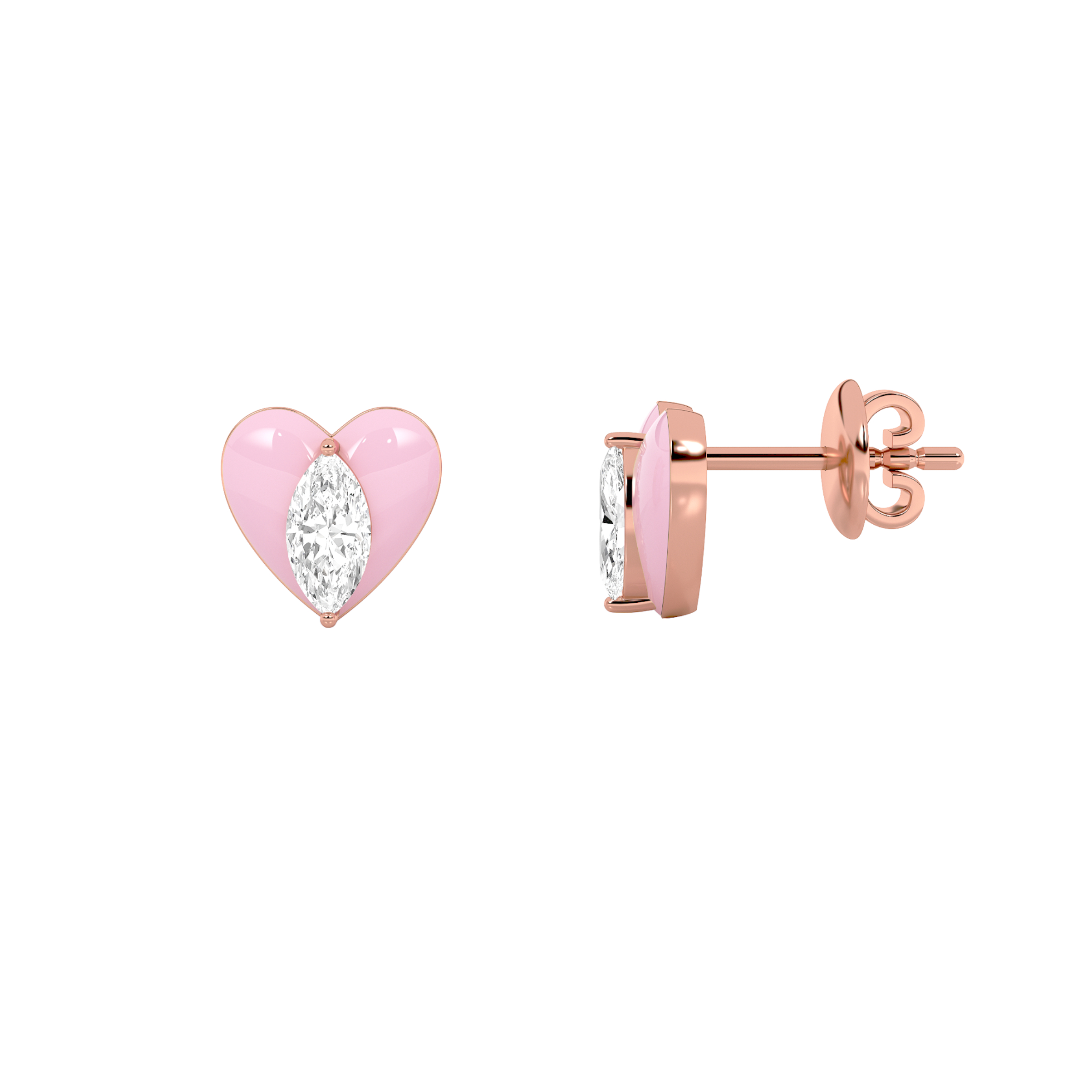 1Cttw Marquise Shaped Lab Grown Diamond (F/VS) Heart Shaped Earrings in 14K Gold
