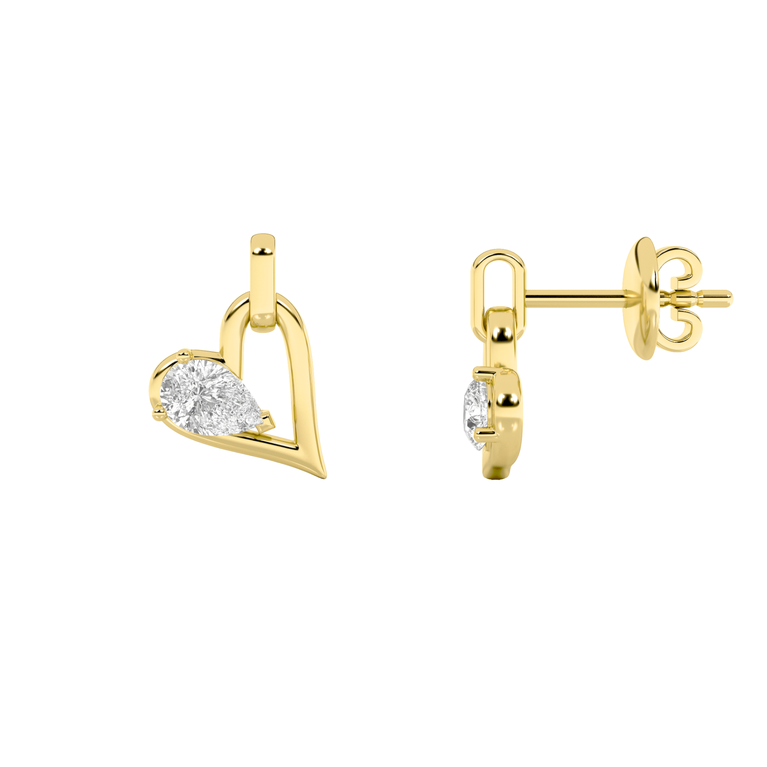 1Cttw Pear Shaped Lab Grown Diamond (F/VS) Heart Shaped Dangle Earrings in 14K Gold